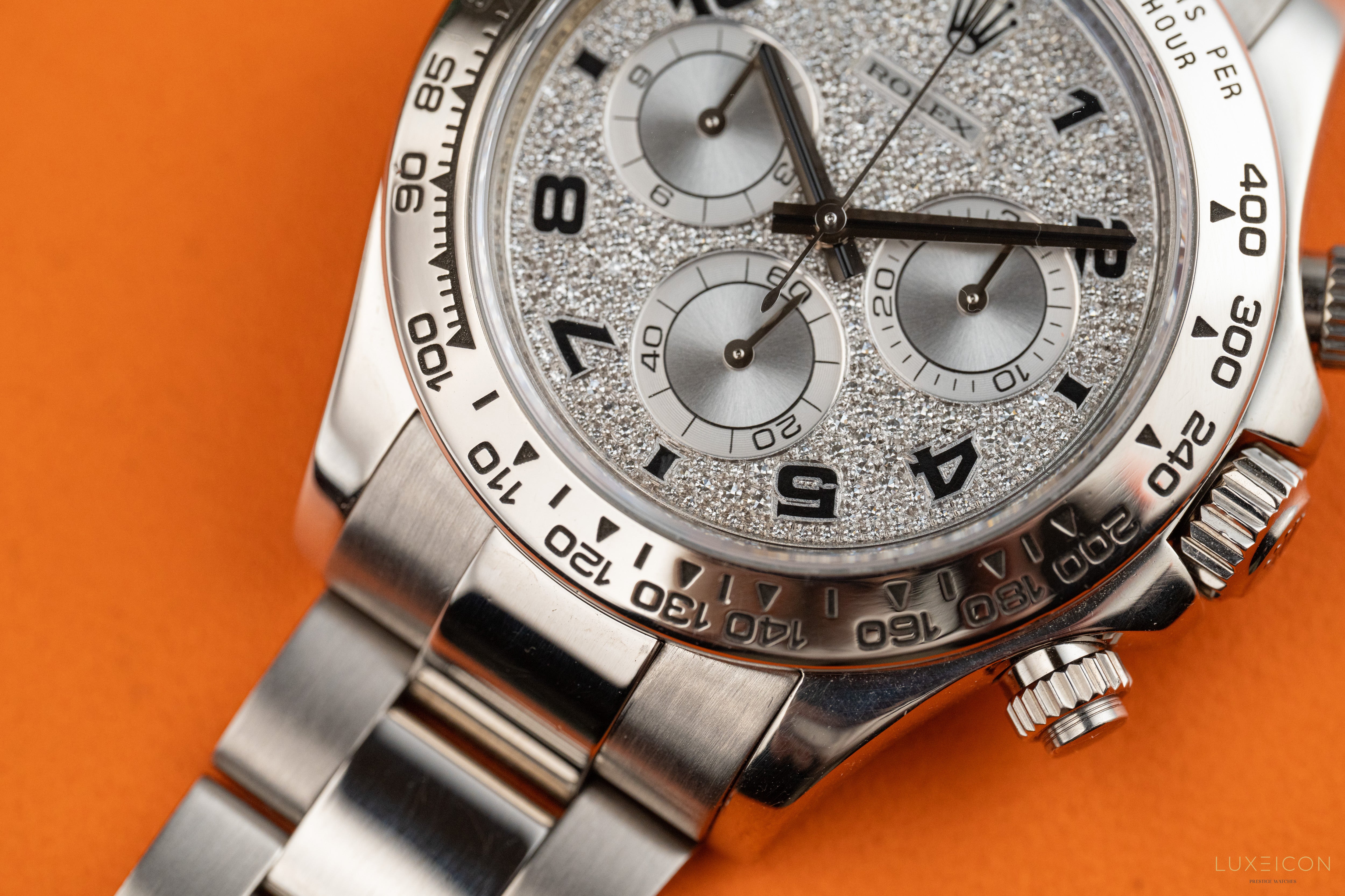 Rolex Daytona 116509 Rare Factory Pave Arabic White Gold Daytona