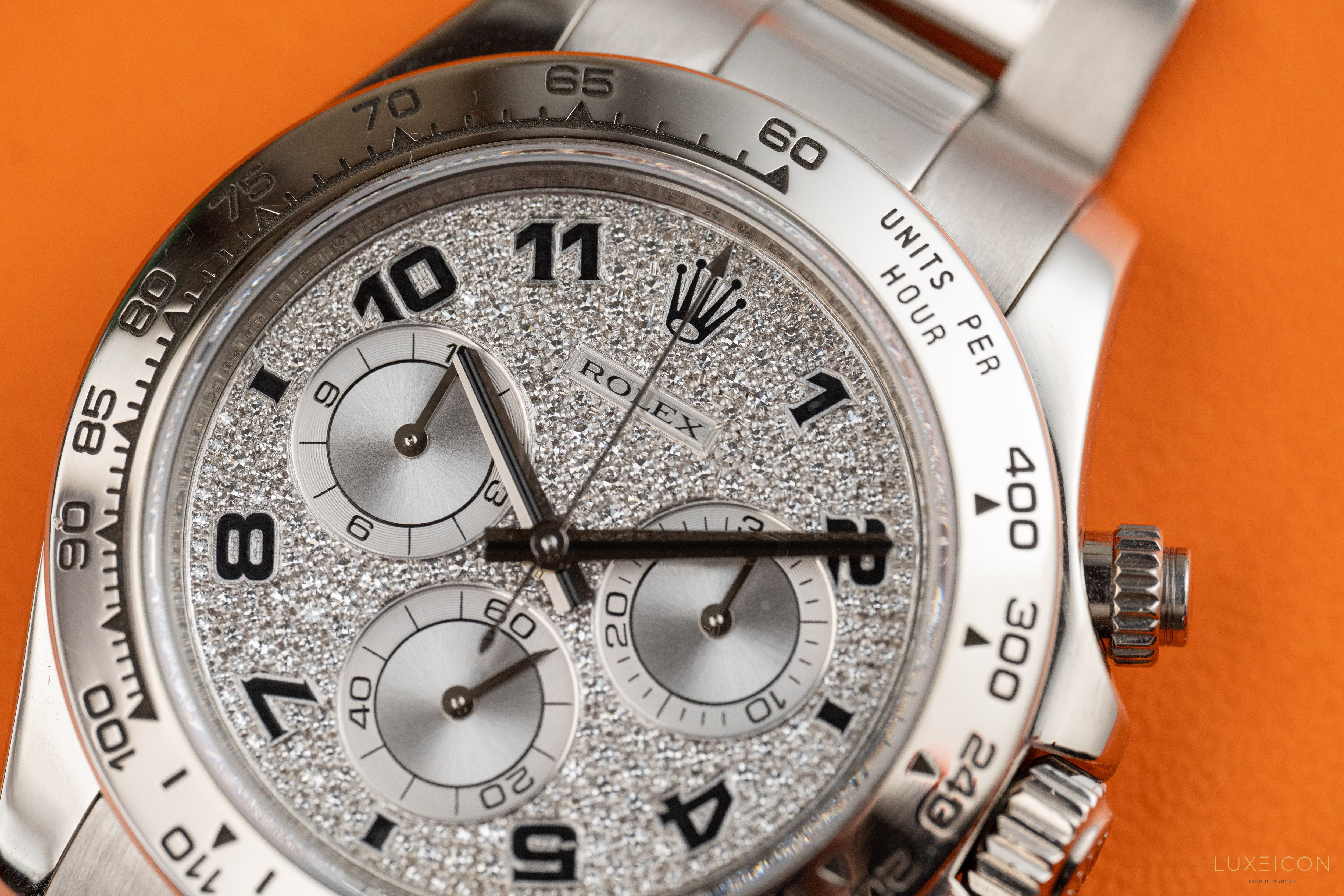 Rolex Daytona 116509 Rare Factory Pave Arabic White Gold Daytona