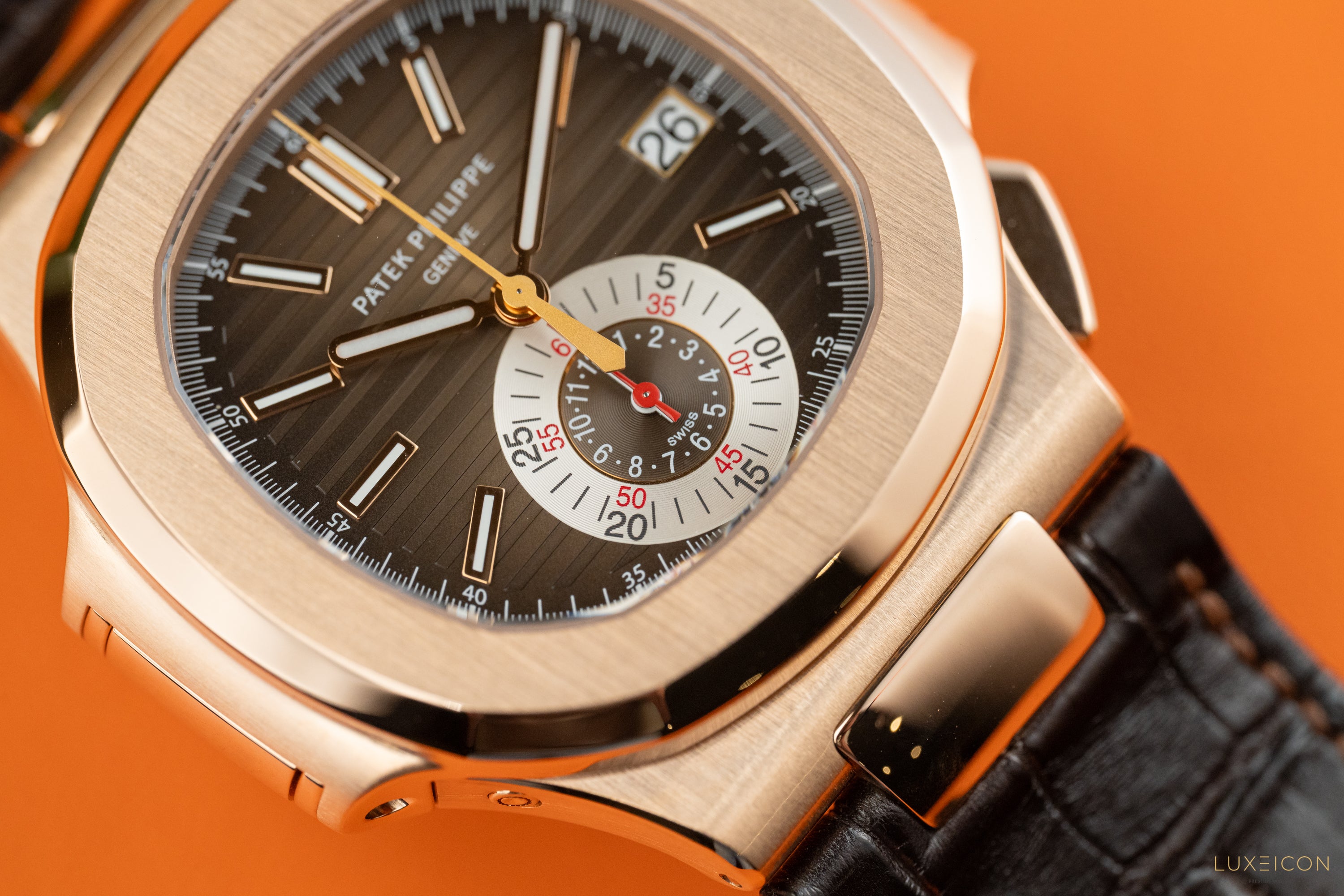Patek Philippe Nautilus 5980R-001 Chronograph Date Rose Gold Brown Dial
