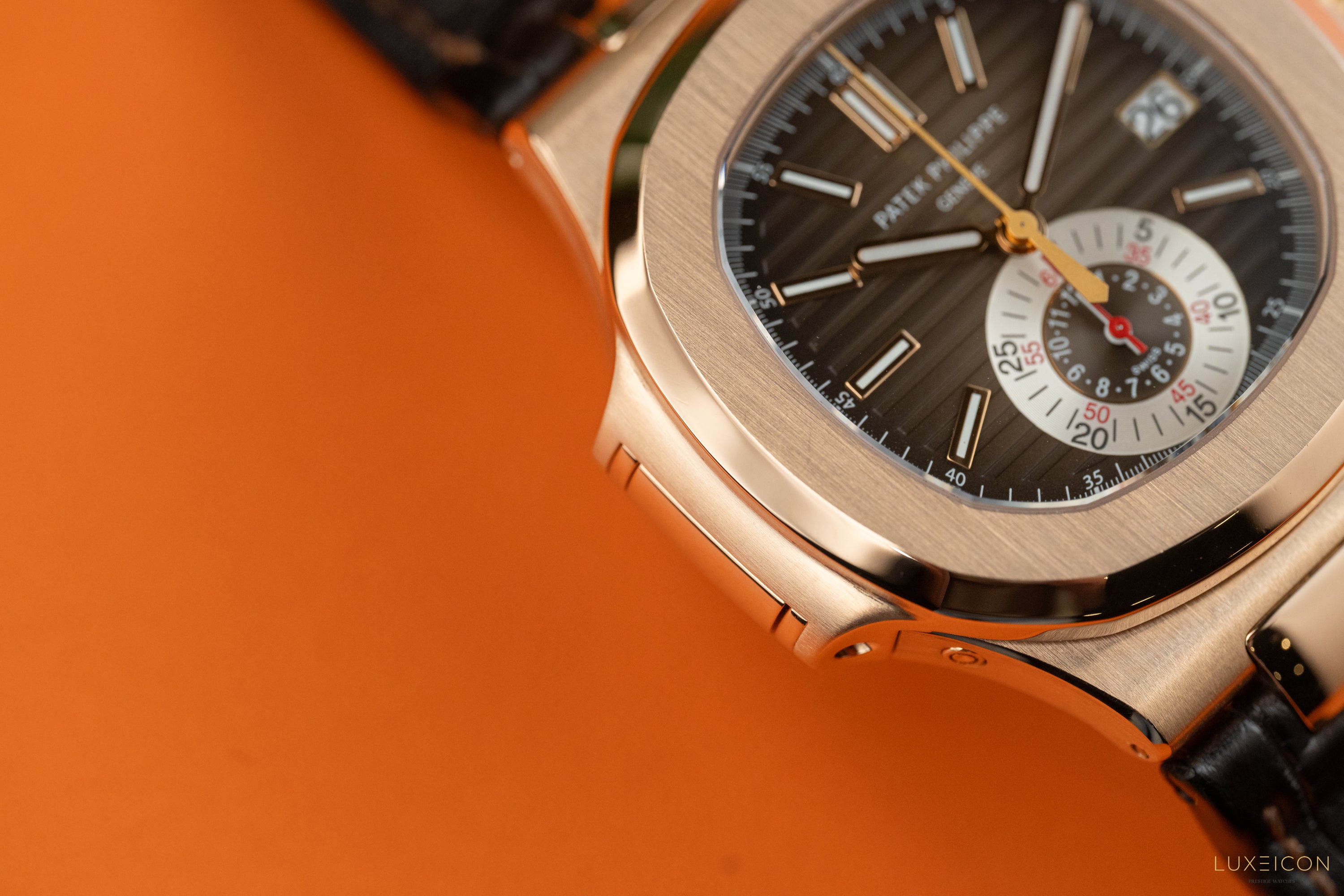 Patek Philippe Nautilus 5980R-001 Chronograph Date Rose Gold Brown Dial
