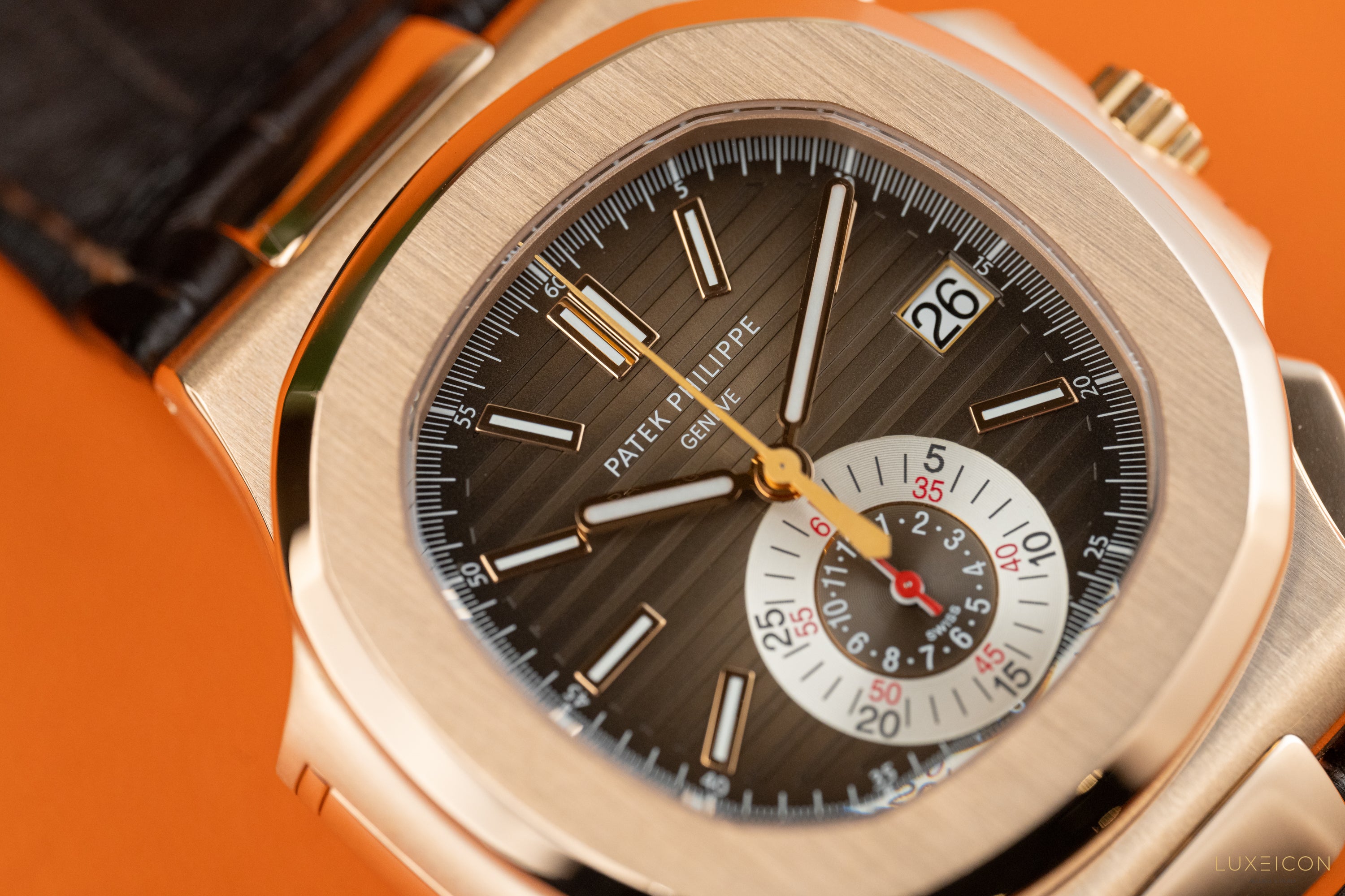Patek Philippe Nautilus 5980R-001 Chronograph Date Rose Gold Brown Dial