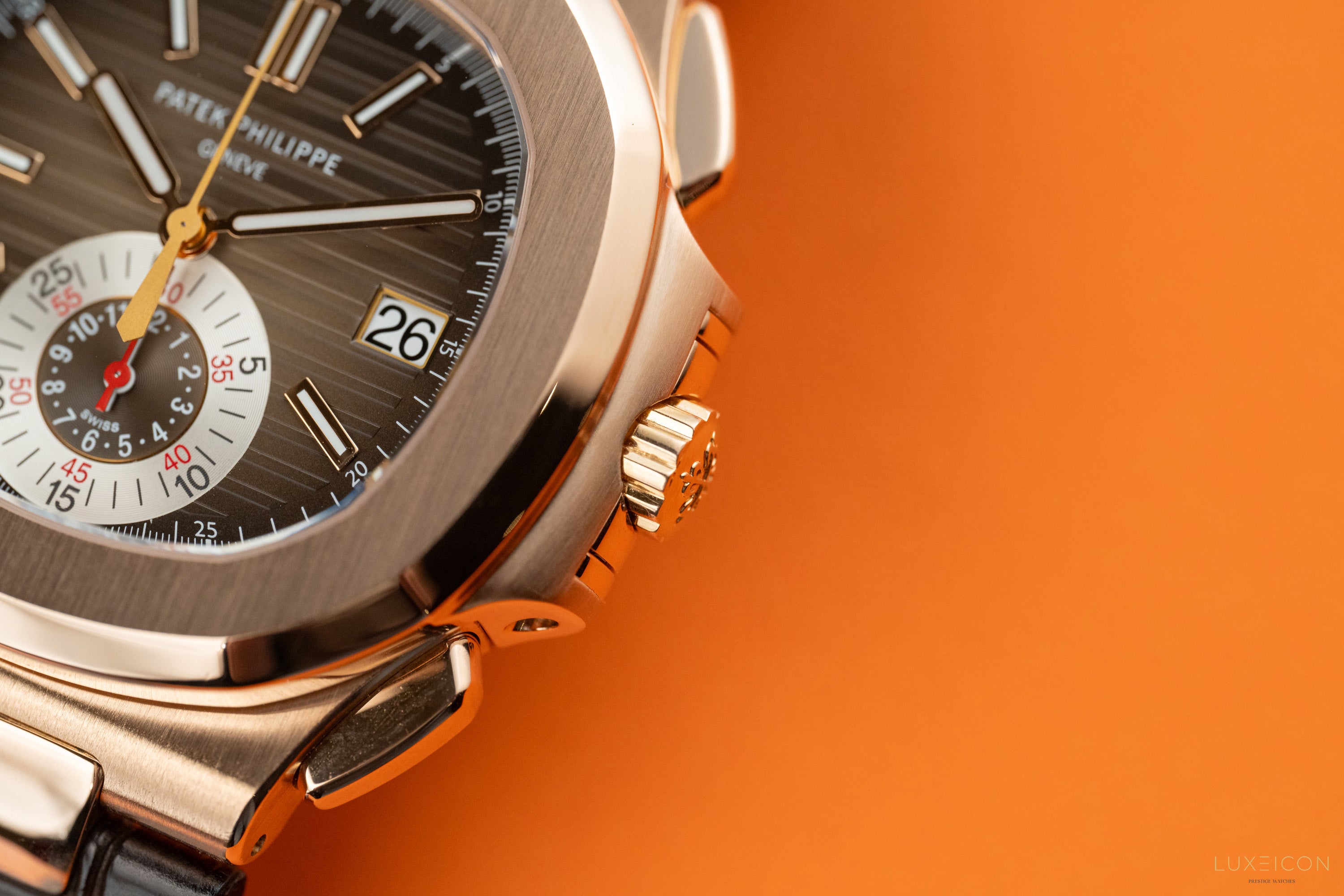 Patek Philippe Nautilus 5980R-001 Chronograph Date Rose Gold Brown Dial