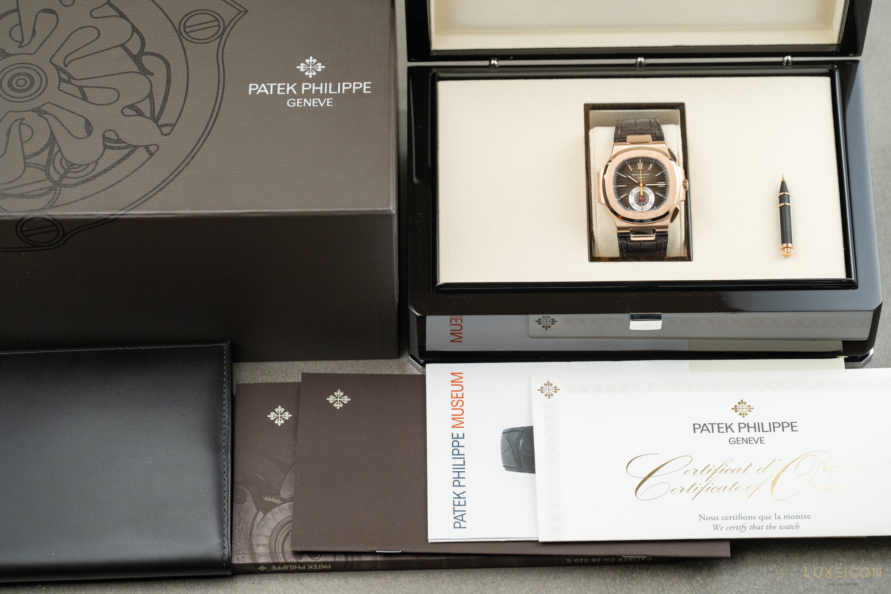 Patek Philippe Nautilus 5980R-001 Chronograph Date Rose Gold Brown Dial