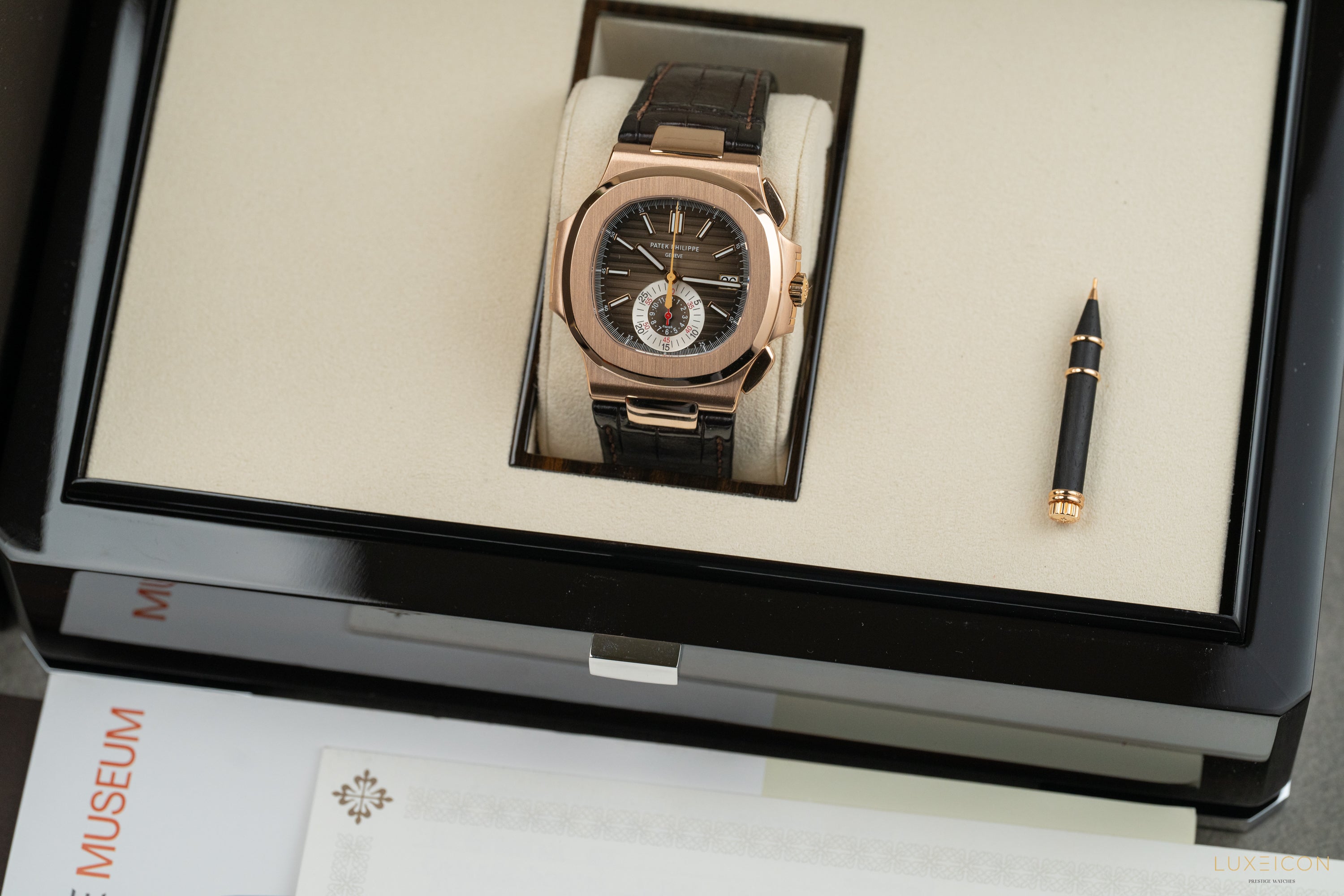 Patek Philippe Nautilus 5980R-001 Chronograph Date Rose Gold Brown Dial