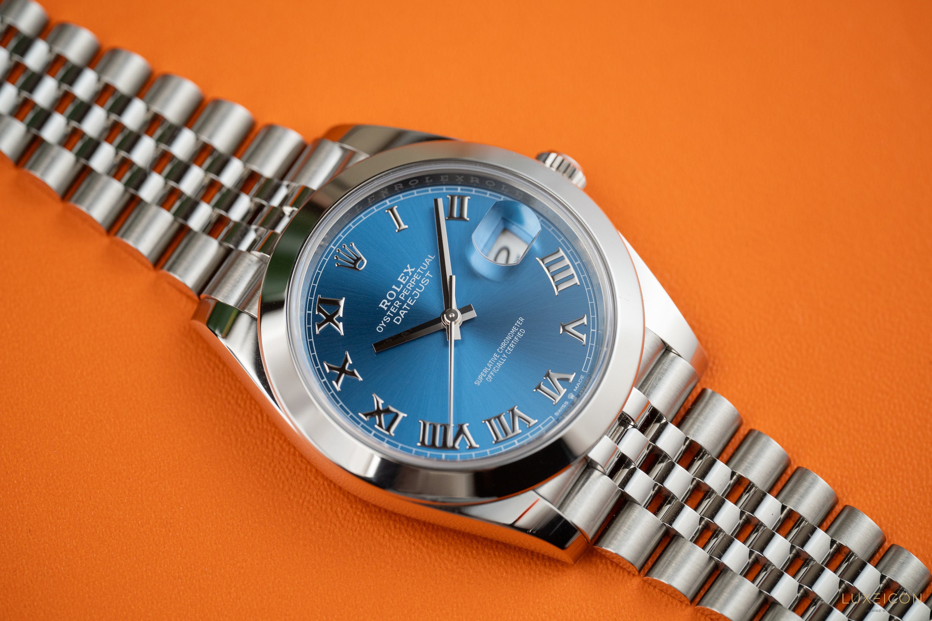 Rolex Datejust 41 126300 Azurro Blue Roman Dial Steel Bezel Jubilee bracelet 2023