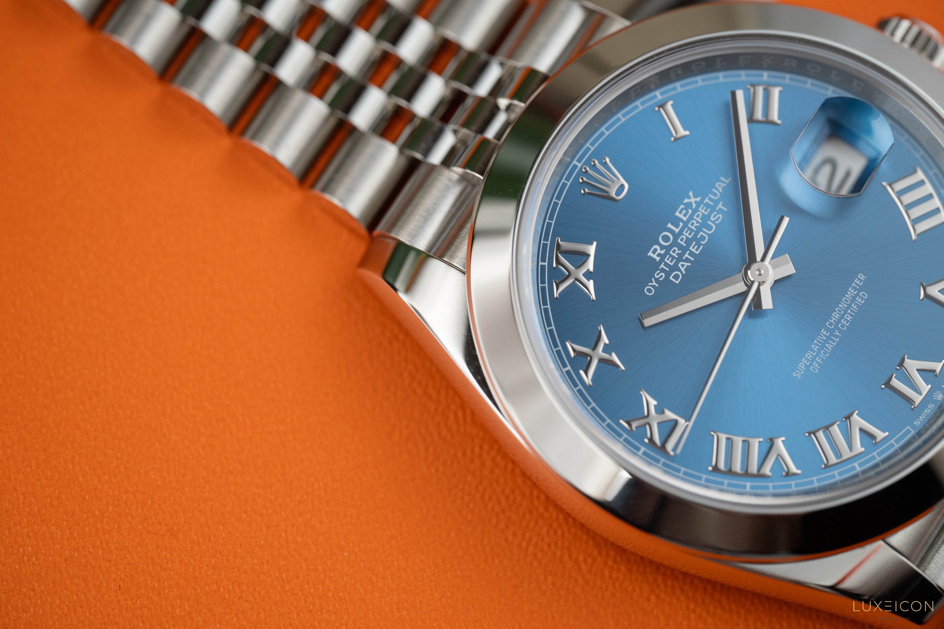 Rolex Datejust 41 126300 Azurro Blue Roman Dial Steel Bezel Jubilee bracelet 2023