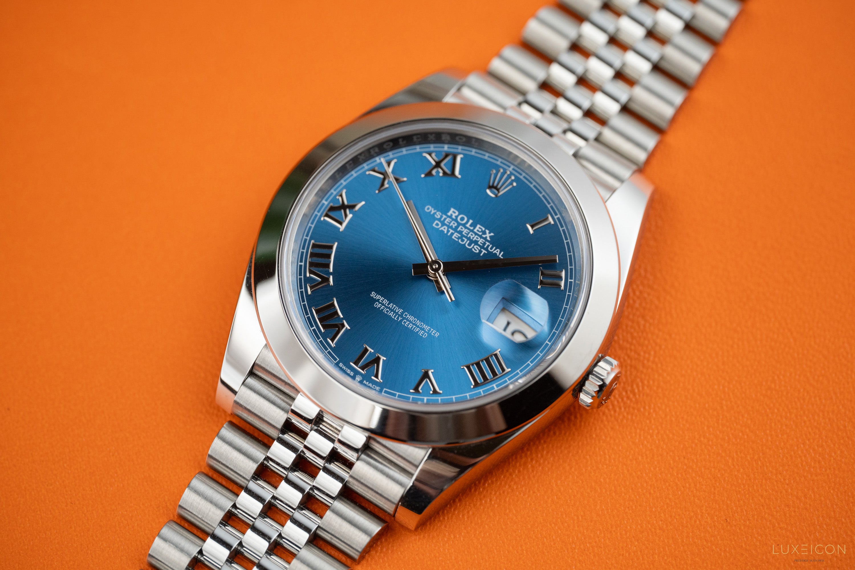 Rolex Datejust 41 126300 Azurro Blue Roman Dial Steel Bezel Jubilee bracelet 2023