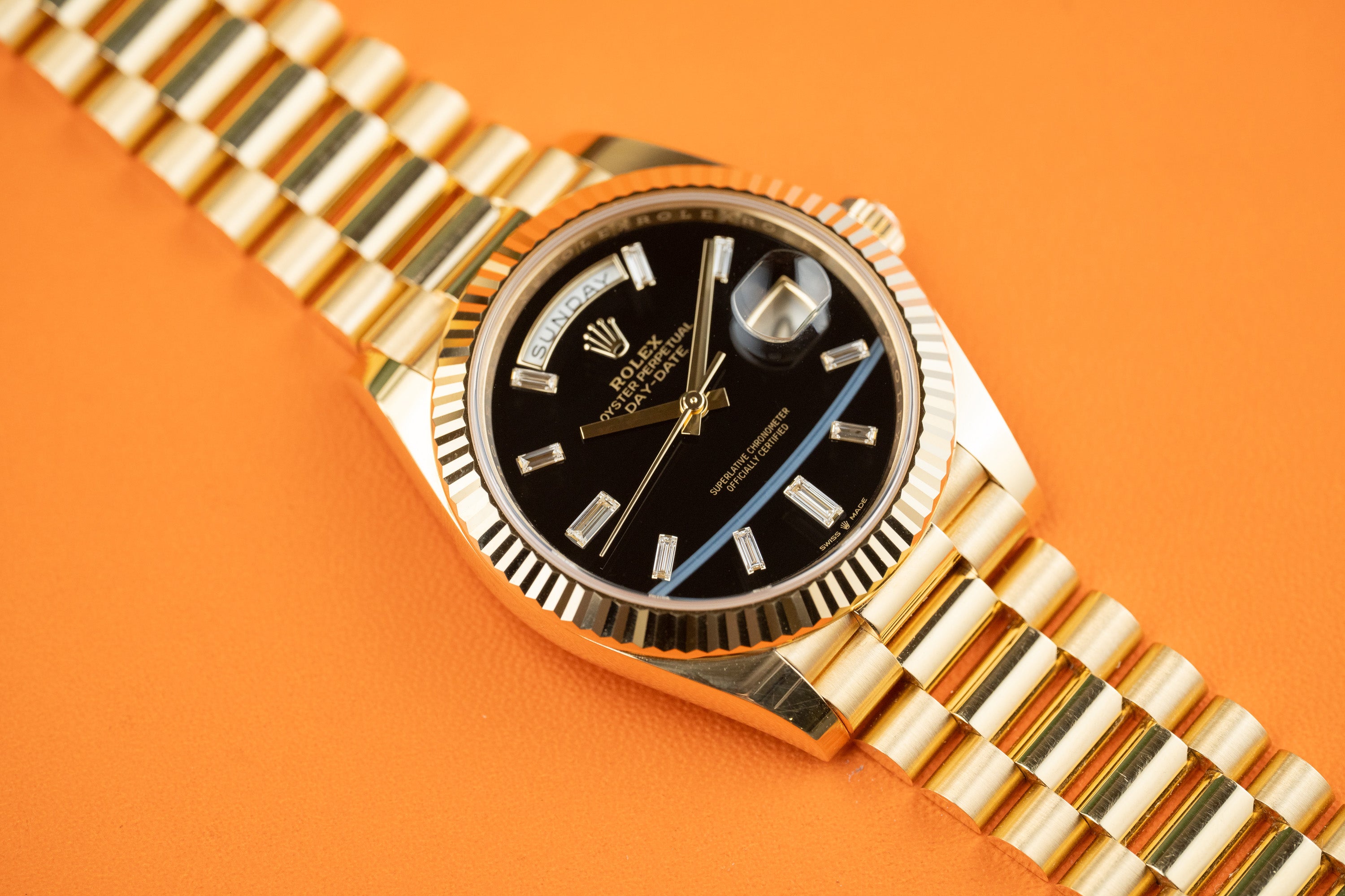 Rolex Day-Date 40 228238 40mm Yellow Gold Black Onyx Dial President Bracelet