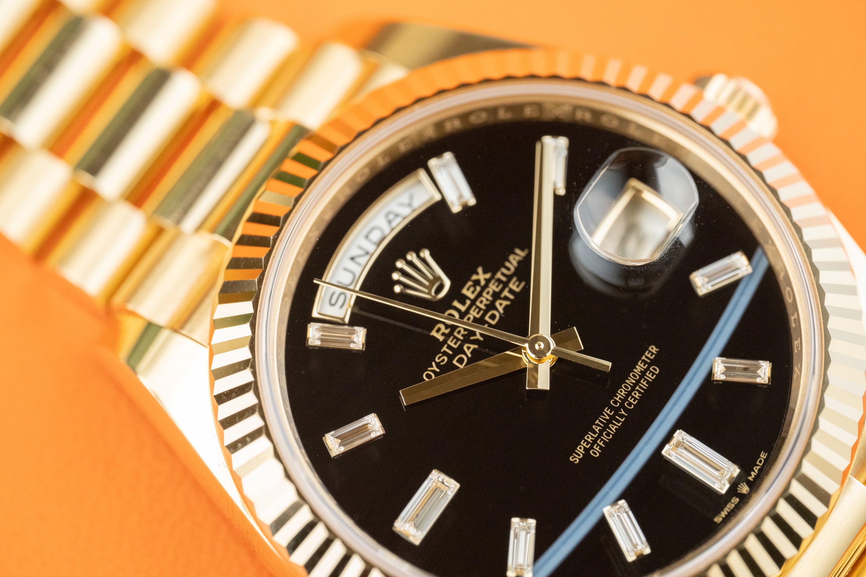 Rolex Day-Date 40 228238 40mm Yellow Gold Black Onyx Dial President Bracelet