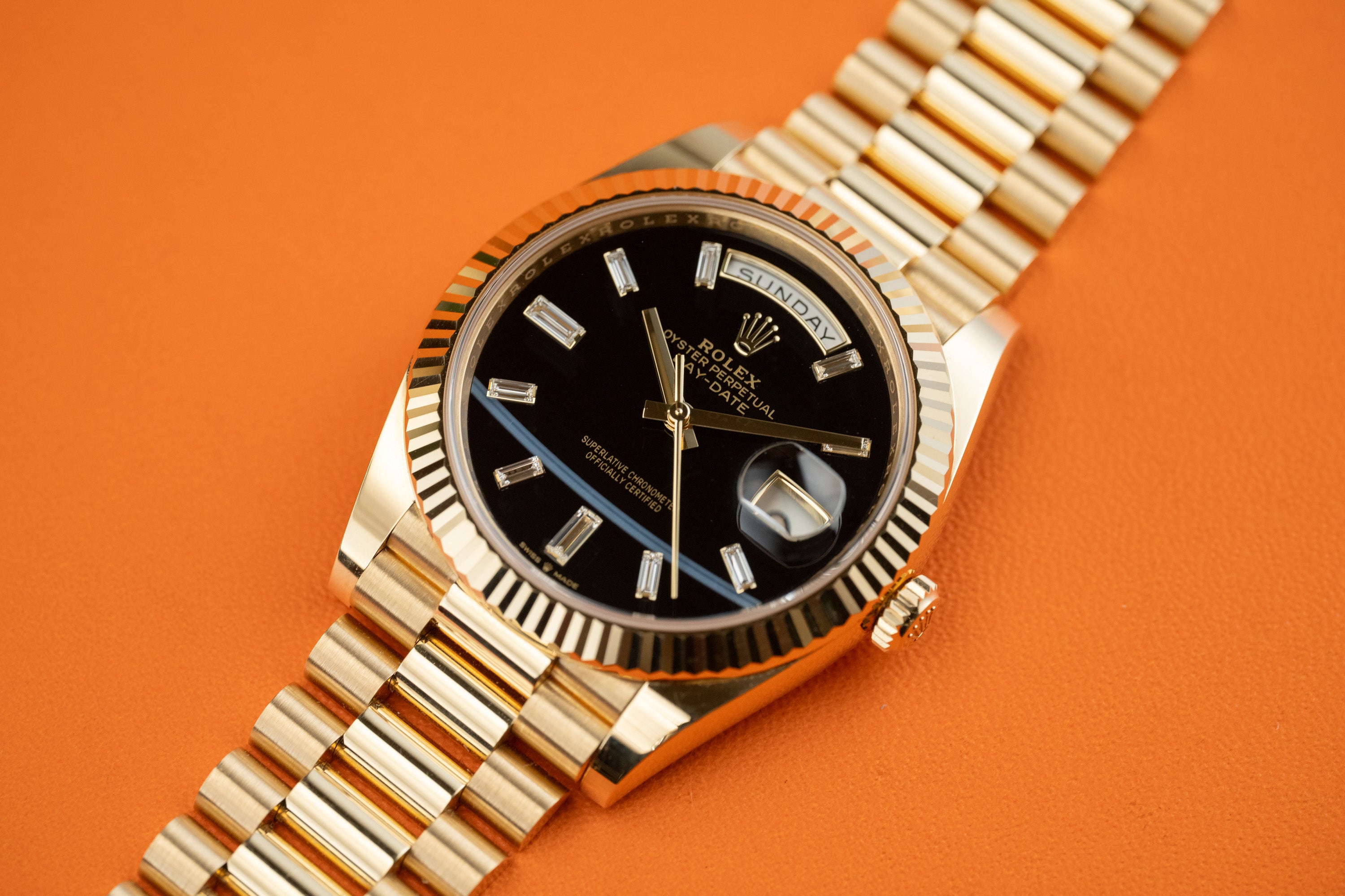 Rolex Day-Date 40 228238 40mm Yellow Gold Black Onyx Dial President Bracelet