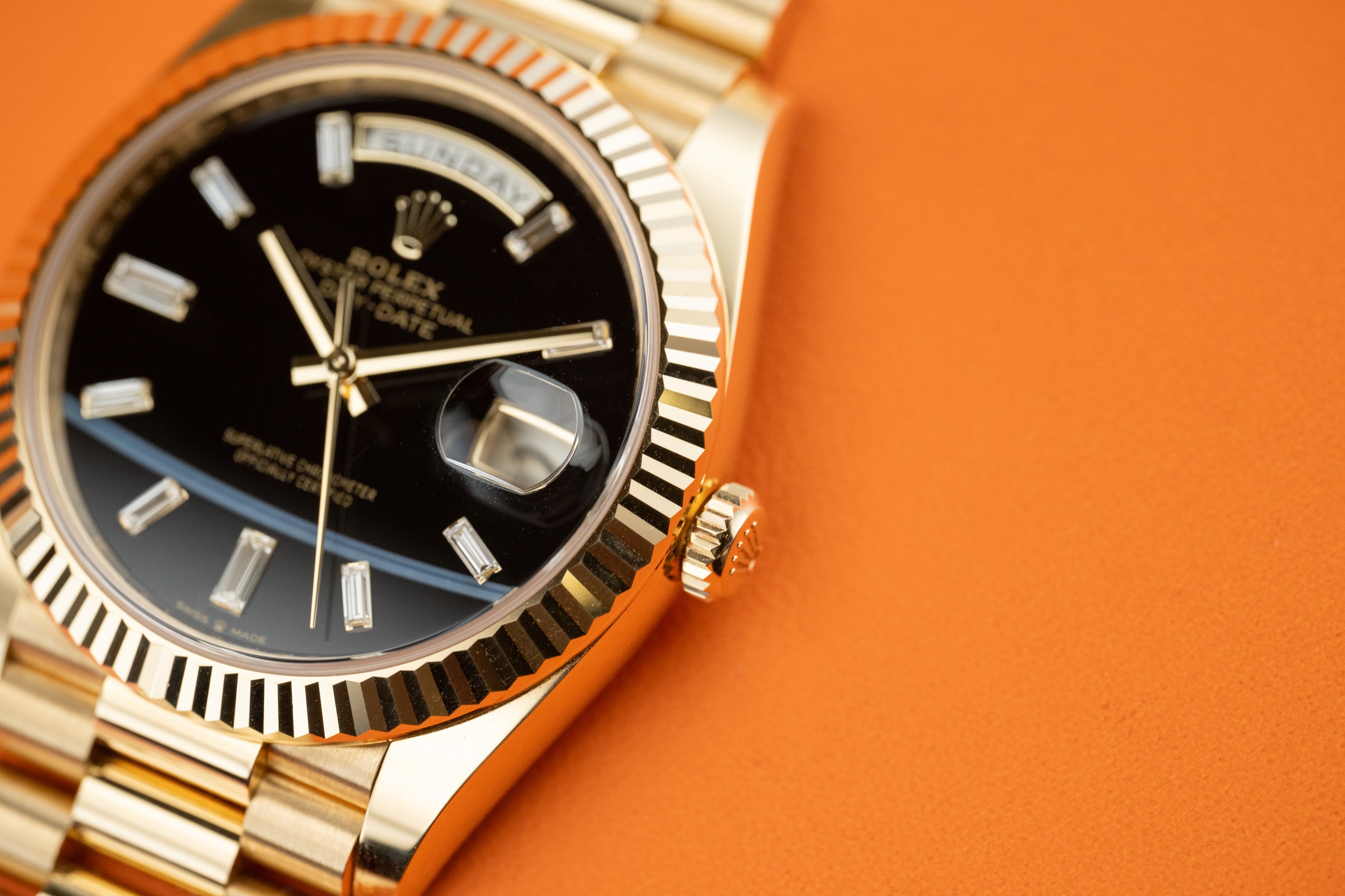 Rolex Day-Date 40 228238 40mm Yellow Gold Black Onyx Dial President Bracelet