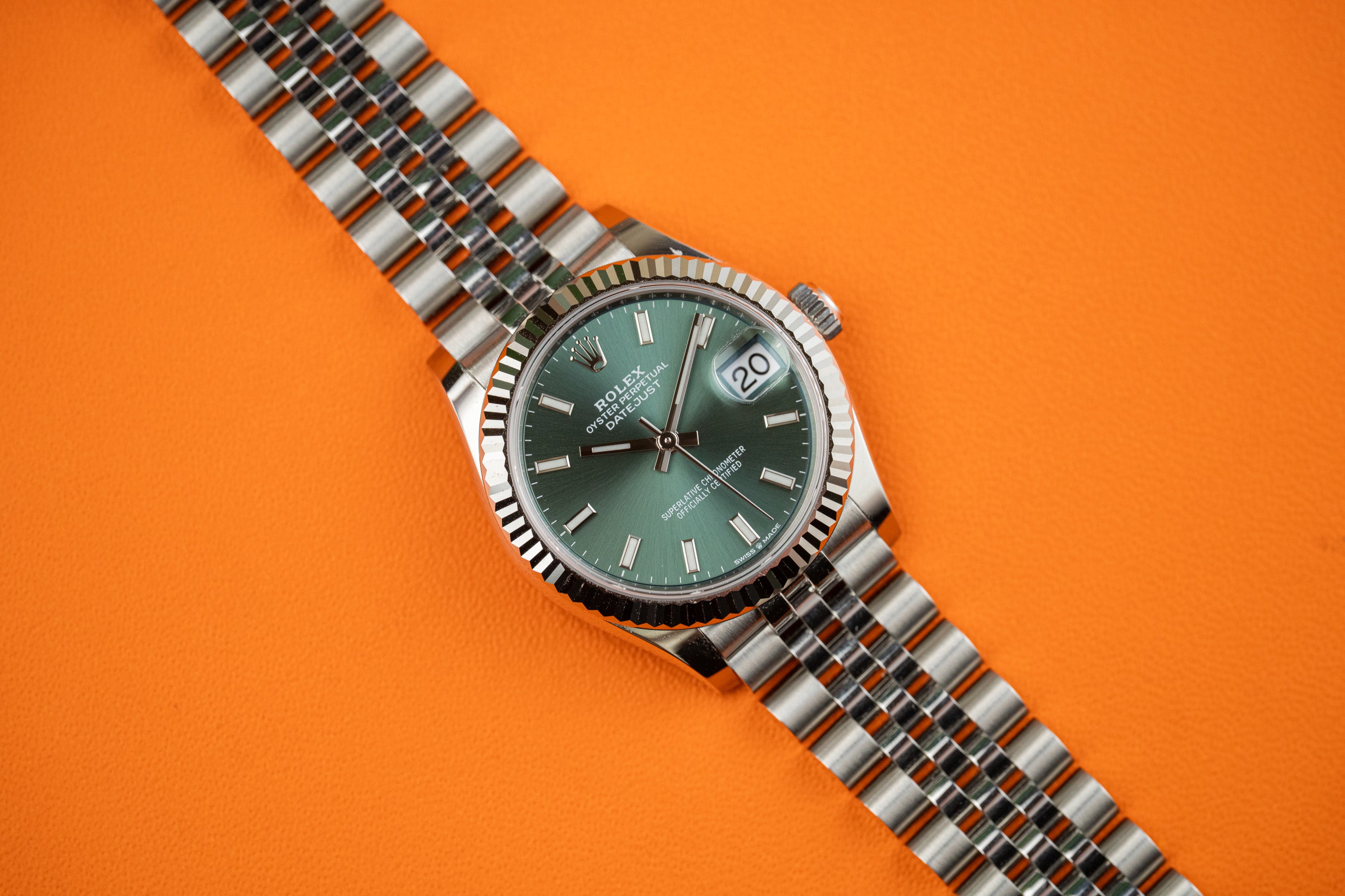 Rolex Datejust 31 Ladies Stainless Steel Green Dial Fluted Bezel Jubilee 278274 2022