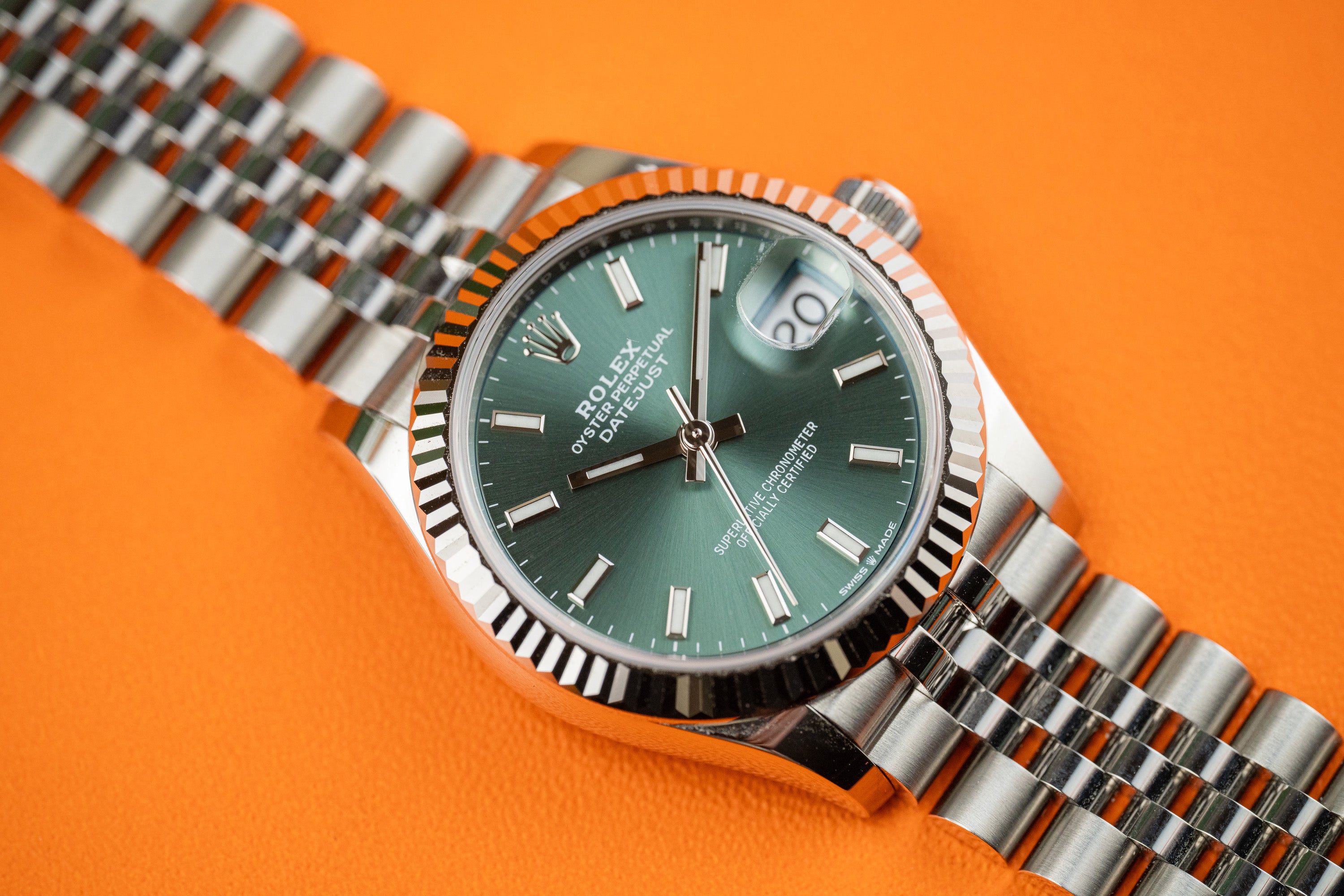 Rolex Datejust 31 Ladies Stainless Steel Green Dial Fluted Bezel Jubilee 278274 2022