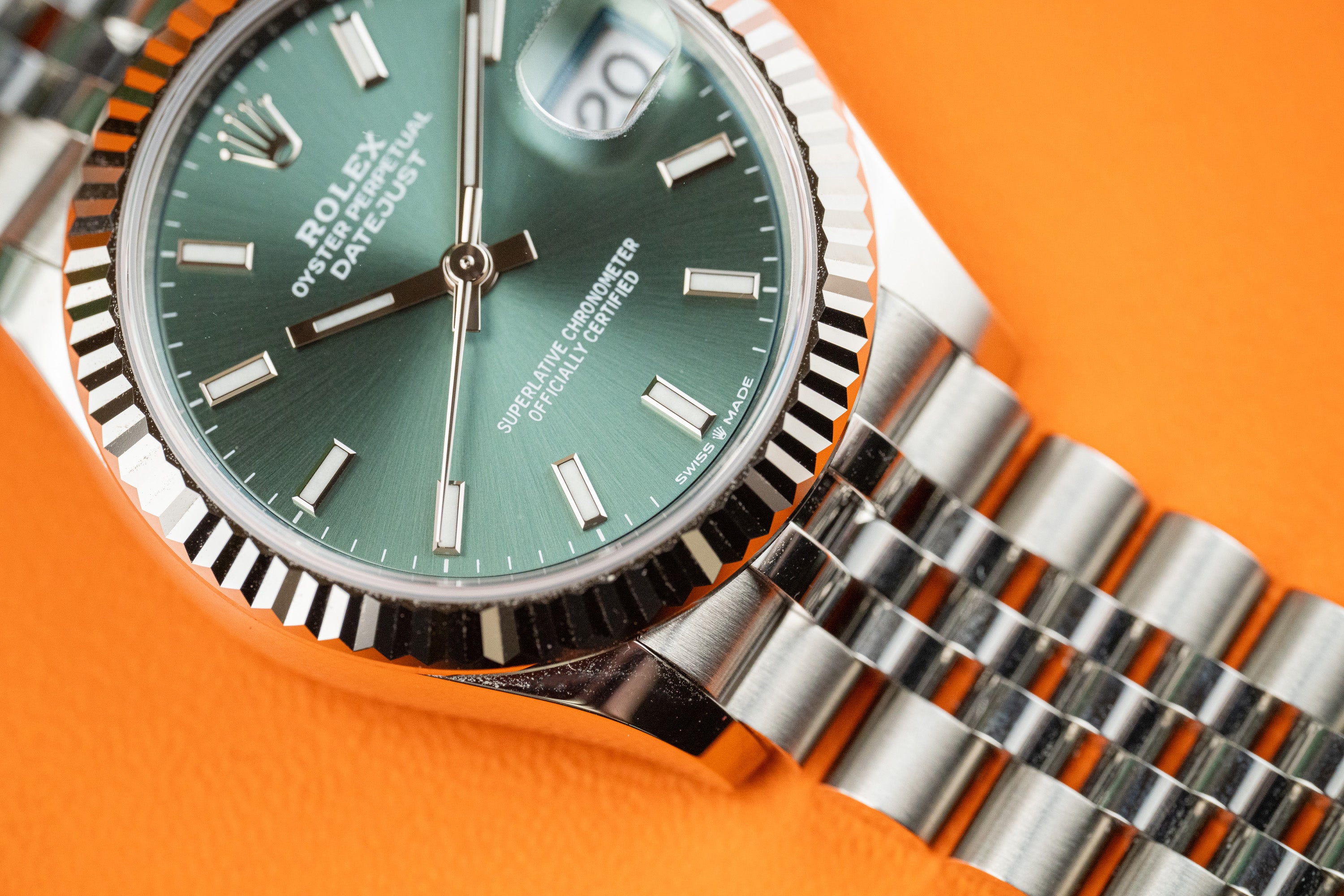 Rolex Datejust 31 Ladies Stainless Steel Green Dial Fluted Bezel Jubilee 278274 2022