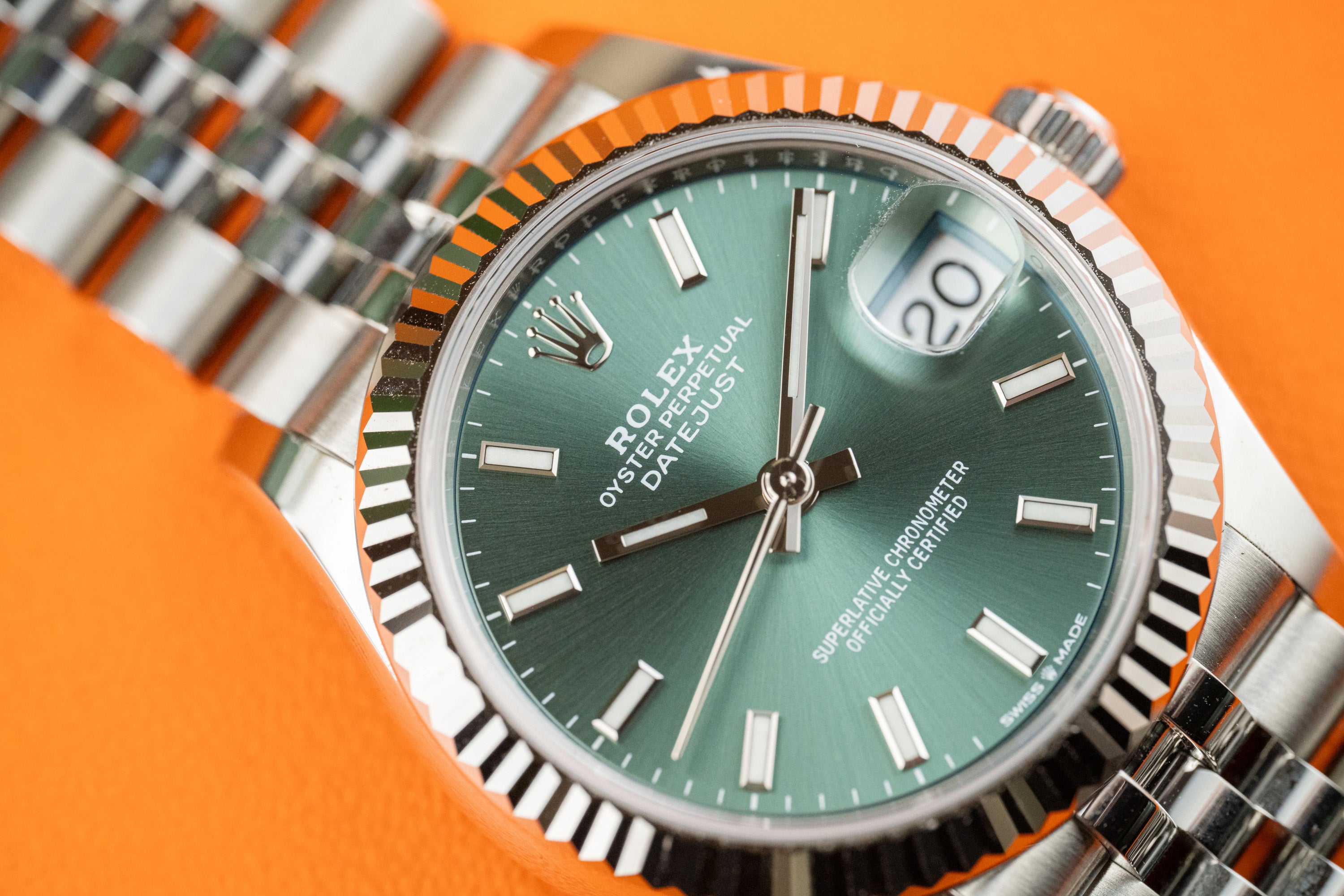 Rolex Datejust 31 Ladies Stainless Steel Green Dial Fluted Bezel Jubilee 278274 2022