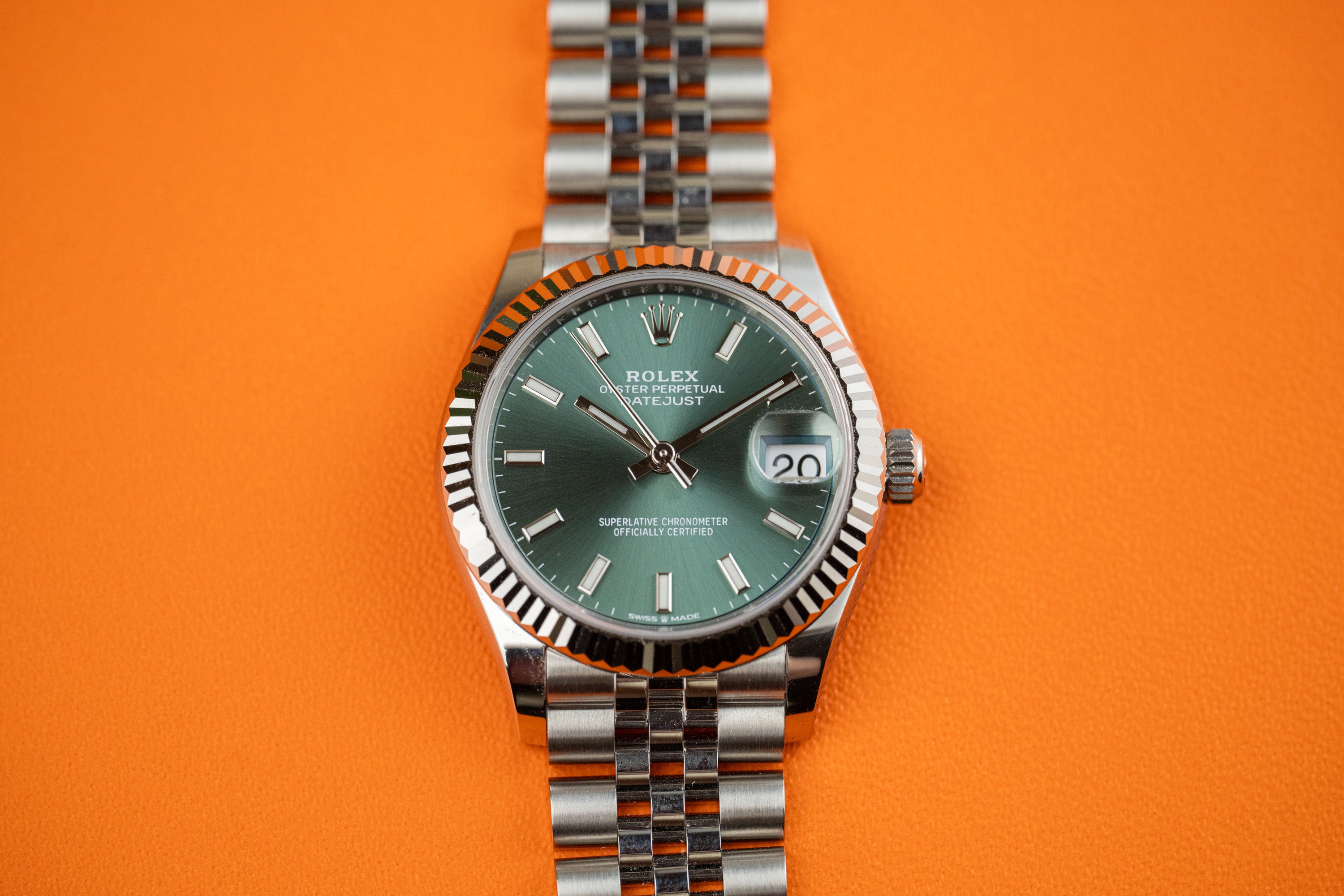 Rolex Datejust 31 Ladies Stainless Steel Green Dial Fluted Bezel Jubilee 278274 2022