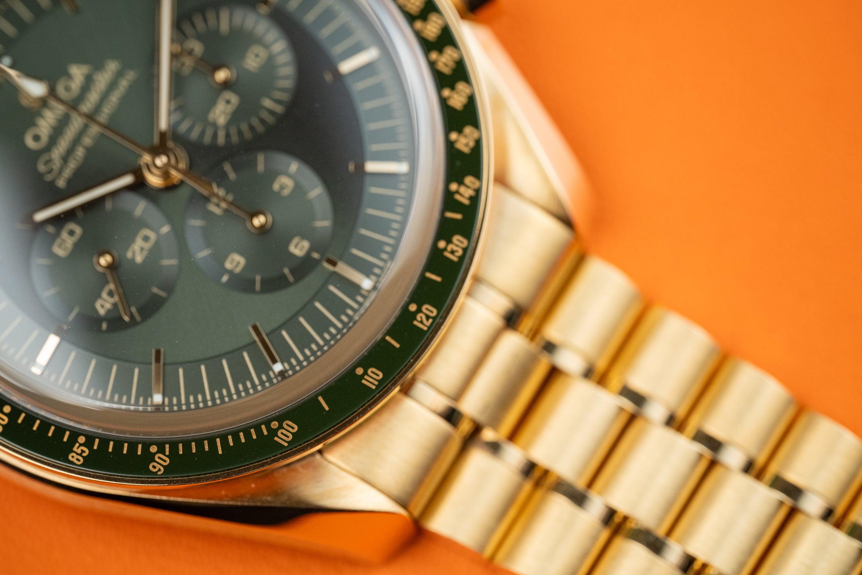 Omega Speedmaster Professional Moonwatch “Moonshine” Green dial 18k Yellow Gold