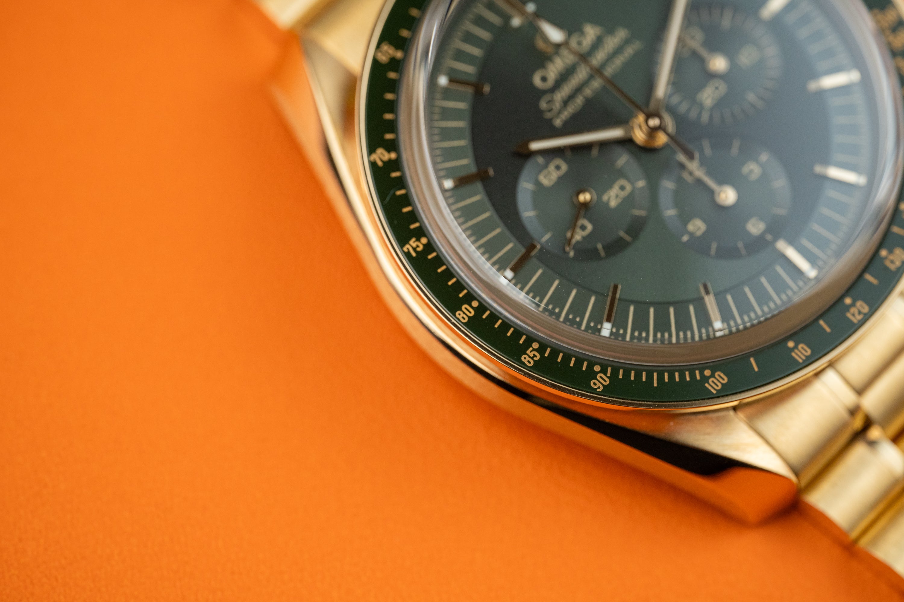 Omega Speedmaster Professional Moonwatch “Moonshine” Green dial 18k Yellow Gold
