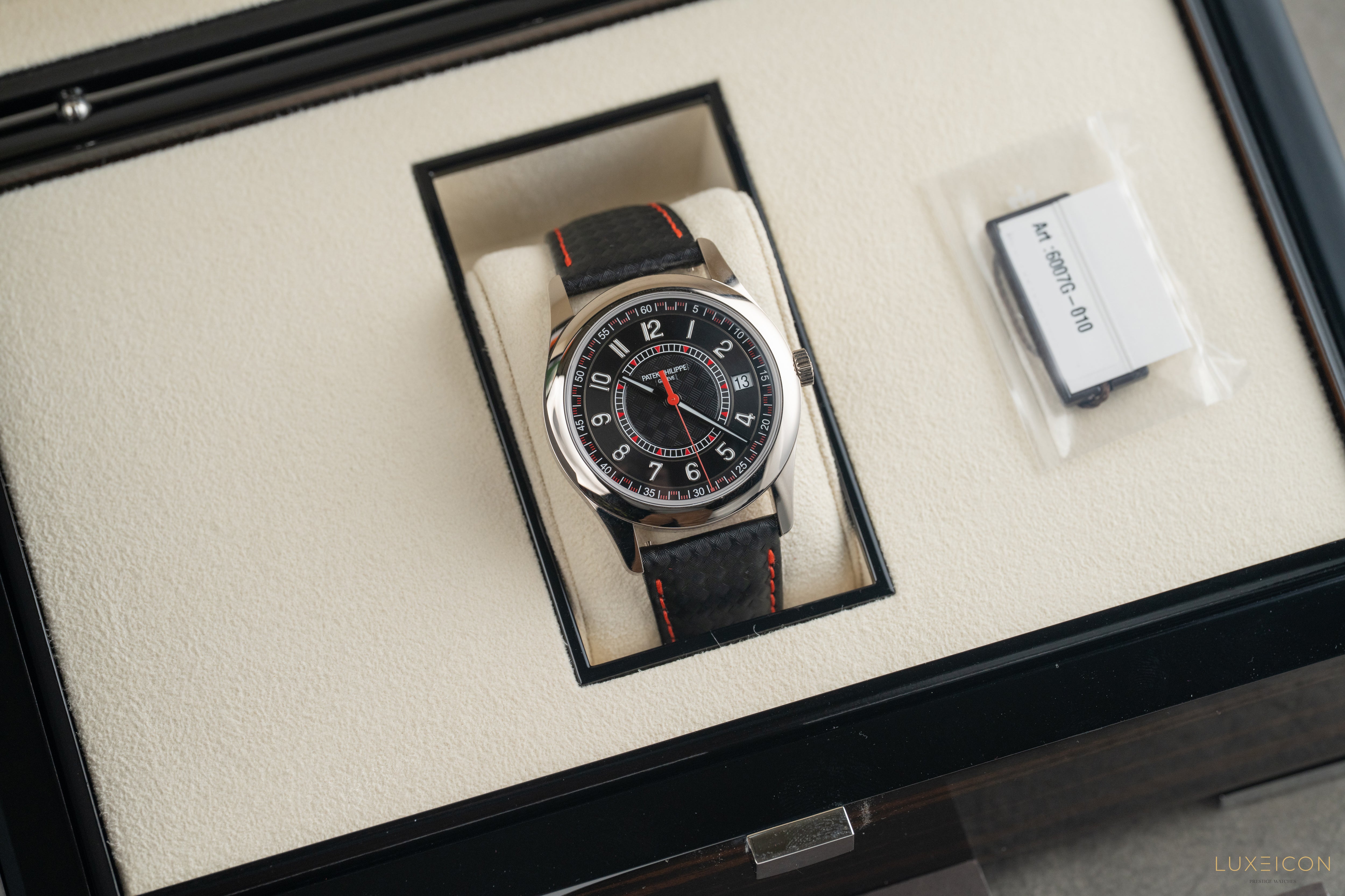 Patek Philippe Calatrava White Gold Ebony Carbon Red Dial 40mm 6007G-010