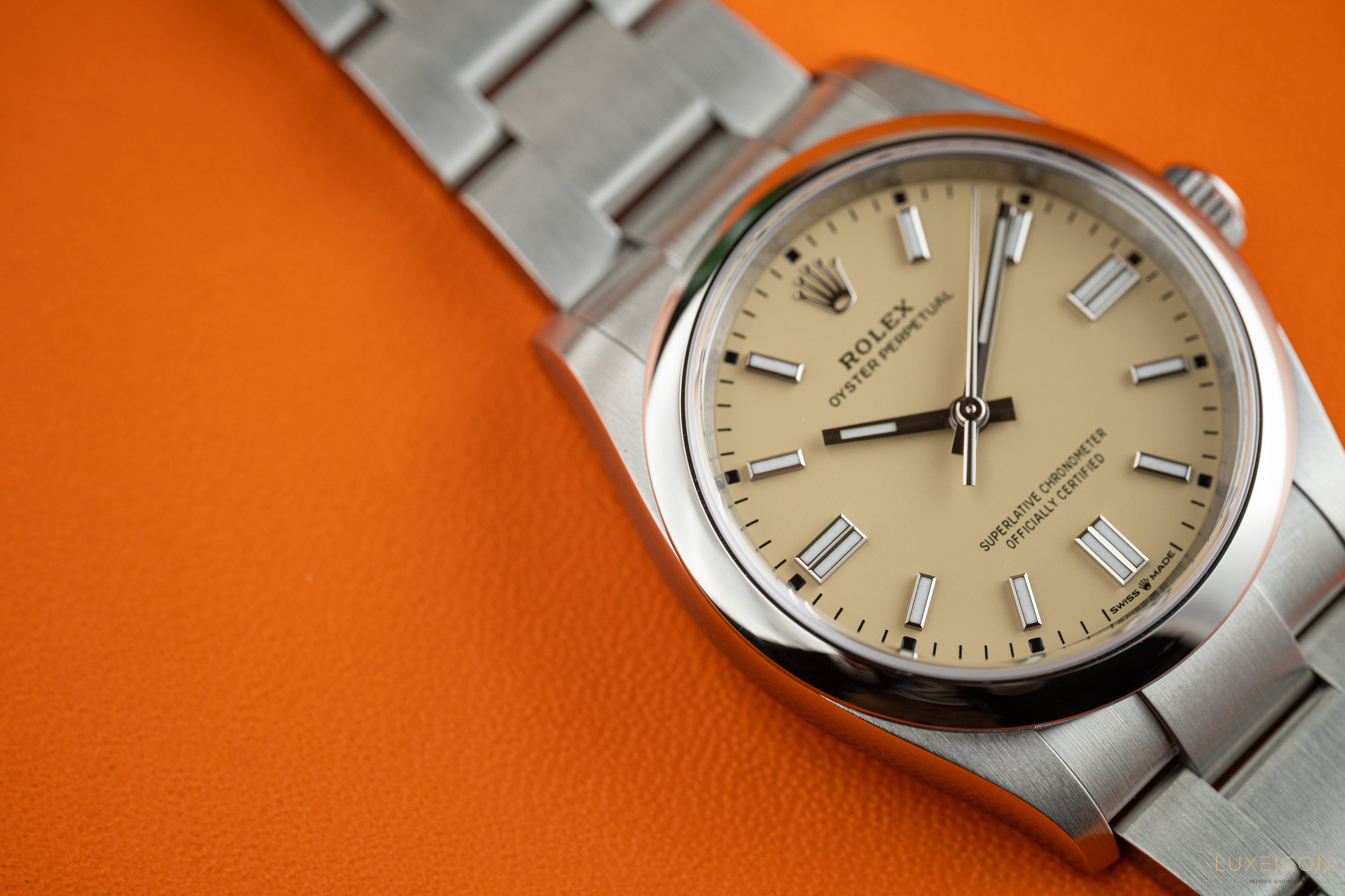 Rolex Oyster Perpetual 36mm Beige Dial Stainless Steel Smooth Bezel Oyster Bracelet