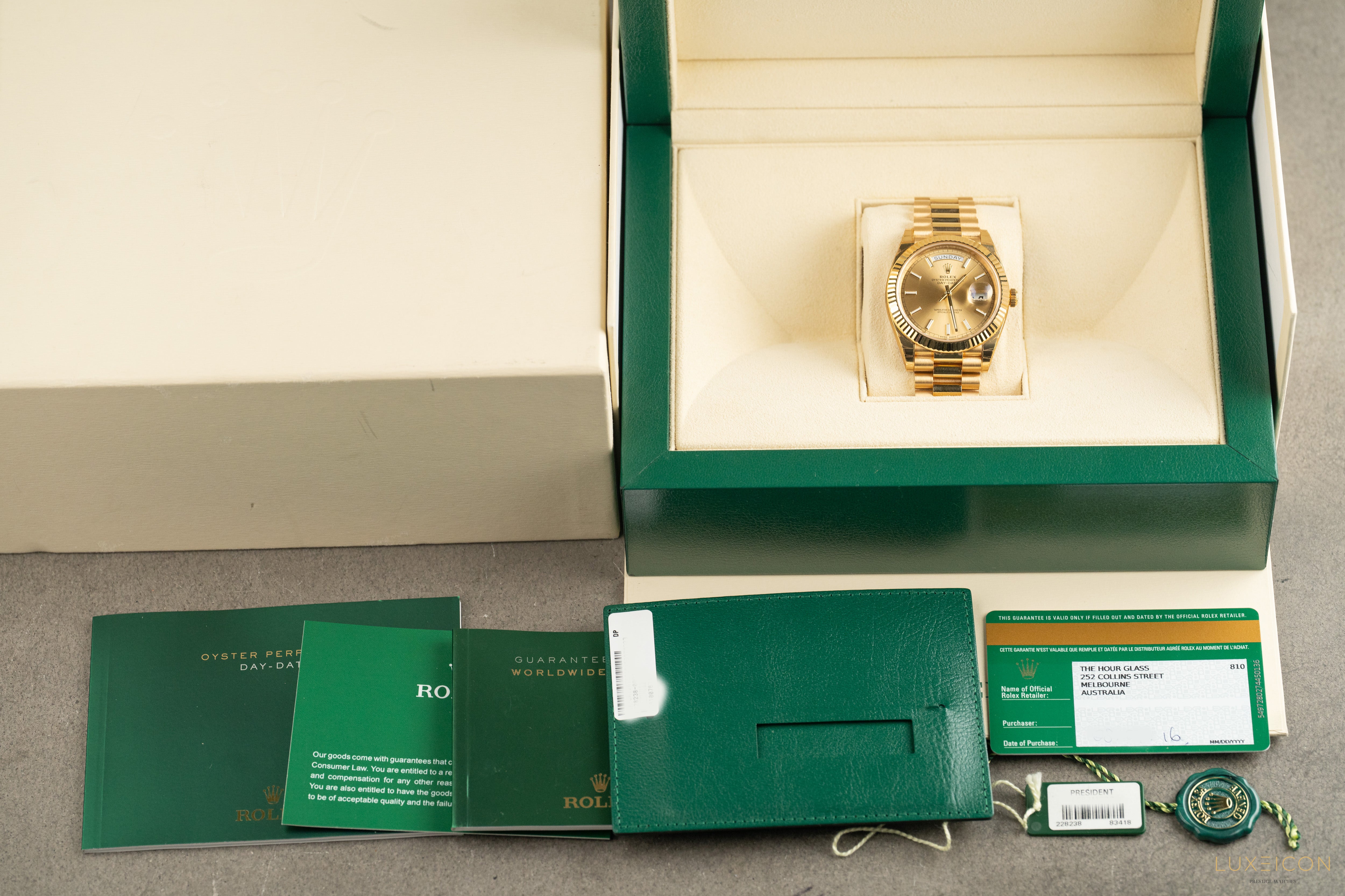 Rolex Day-Date 40 Yellow Gold Presidential Champagne Index Dial 228238