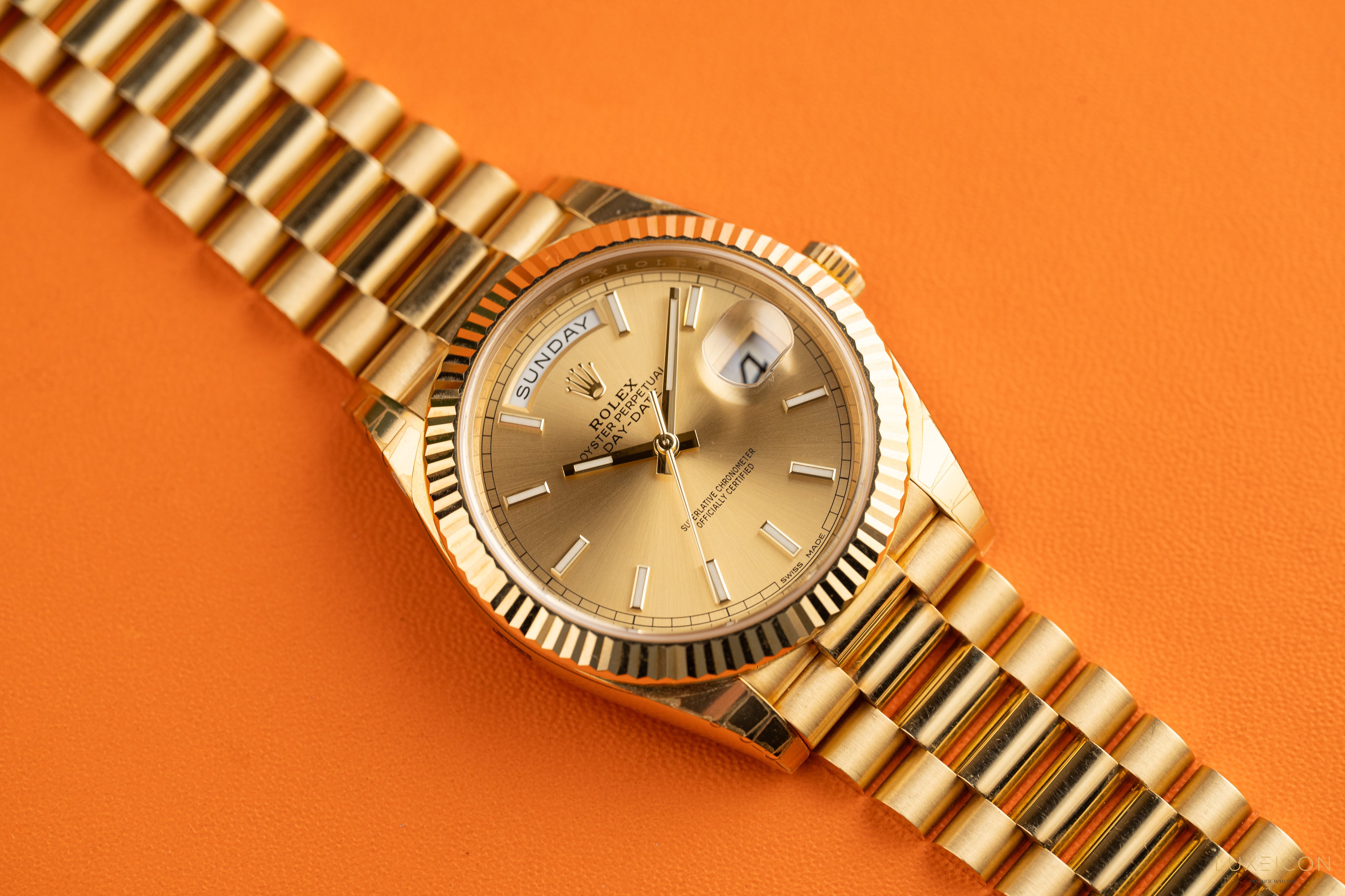 Rolex Day-Date 40 Yellow Gold Presidential Champagne Index Dial 228238