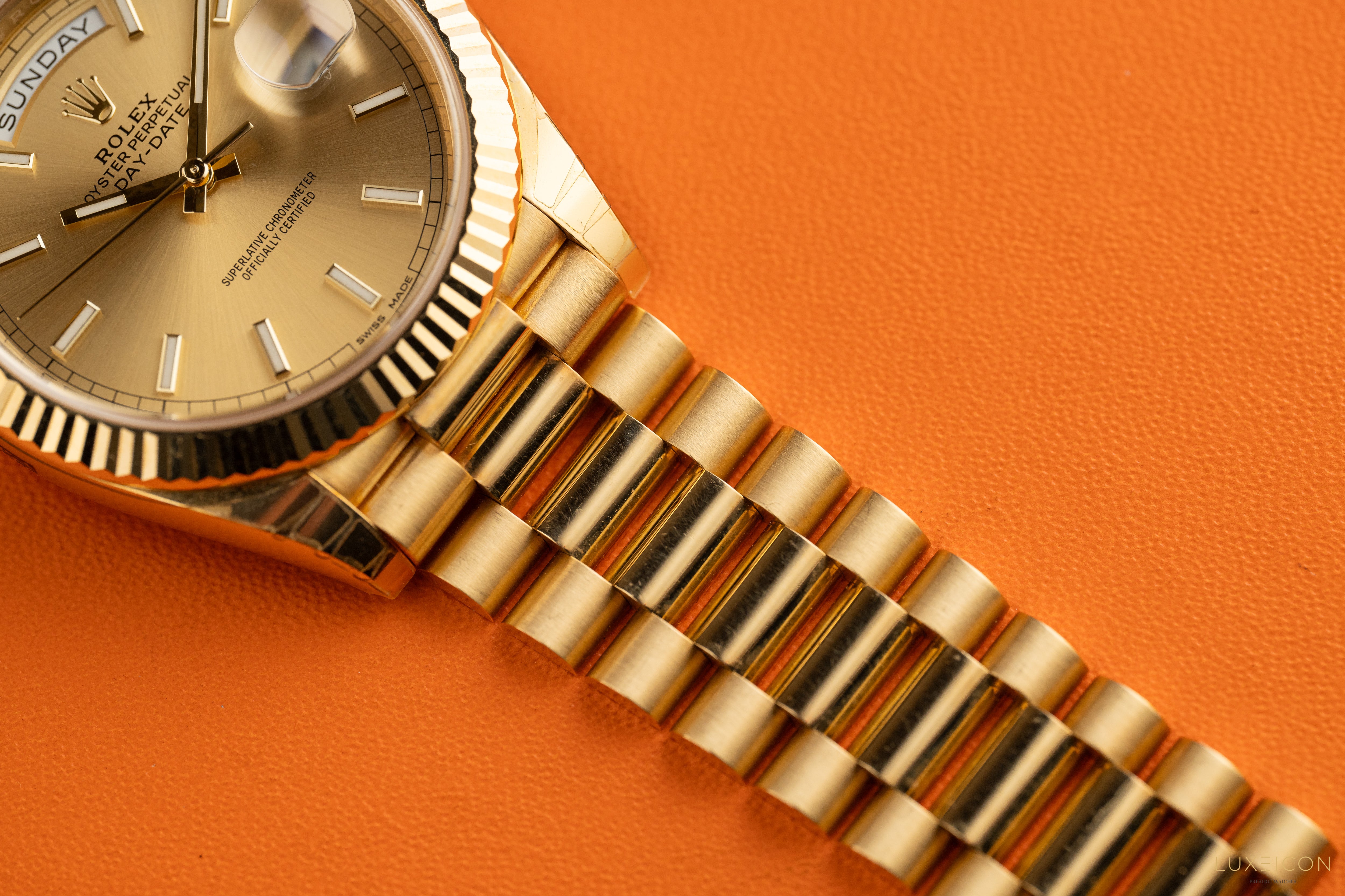 Rolex Day-Date 40 Yellow Gold Presidential Champagne Index Dial 228238