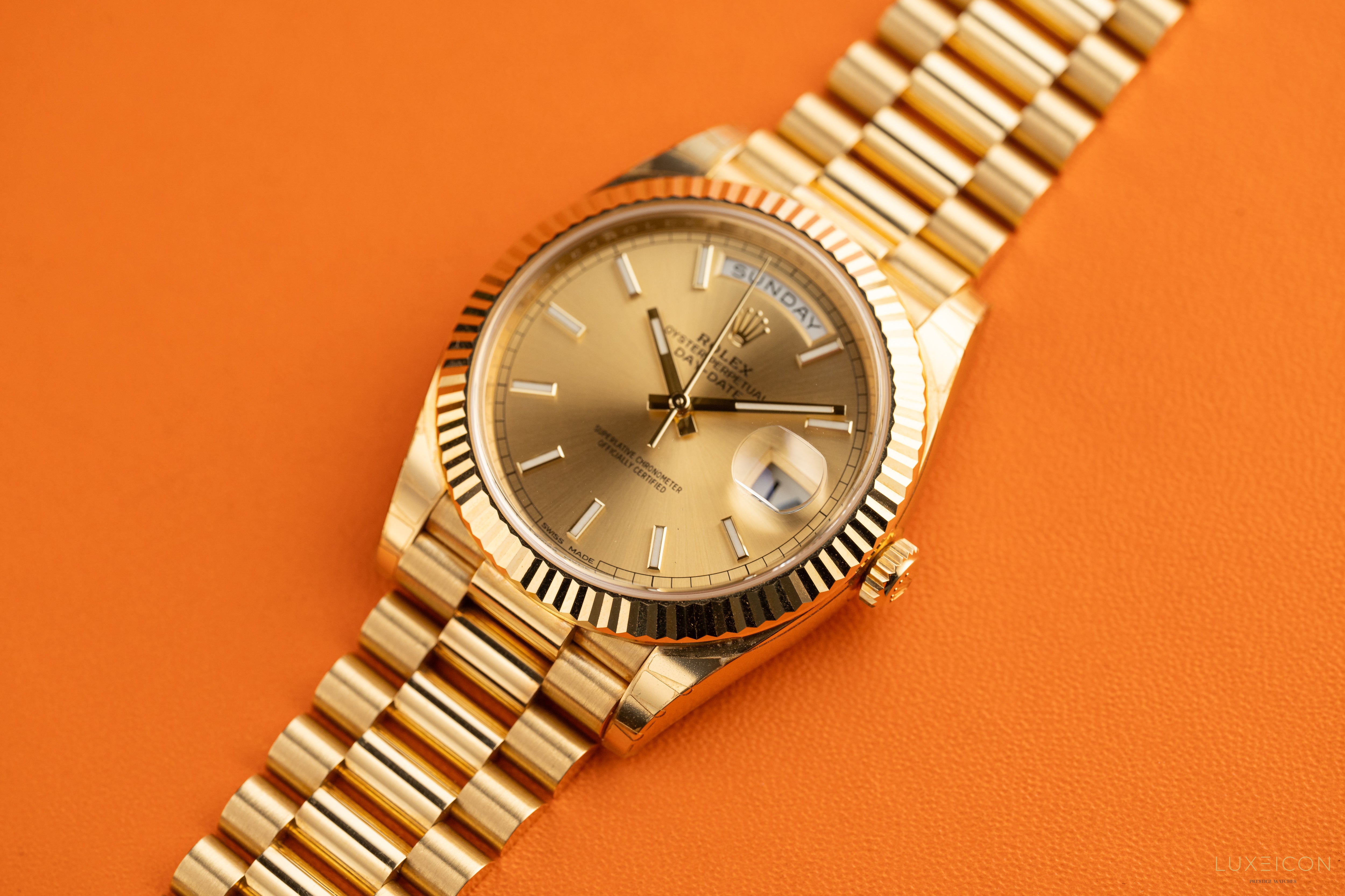 Rolex Day-Date 40 Yellow Gold Presidential Champagne Index Dial 228238