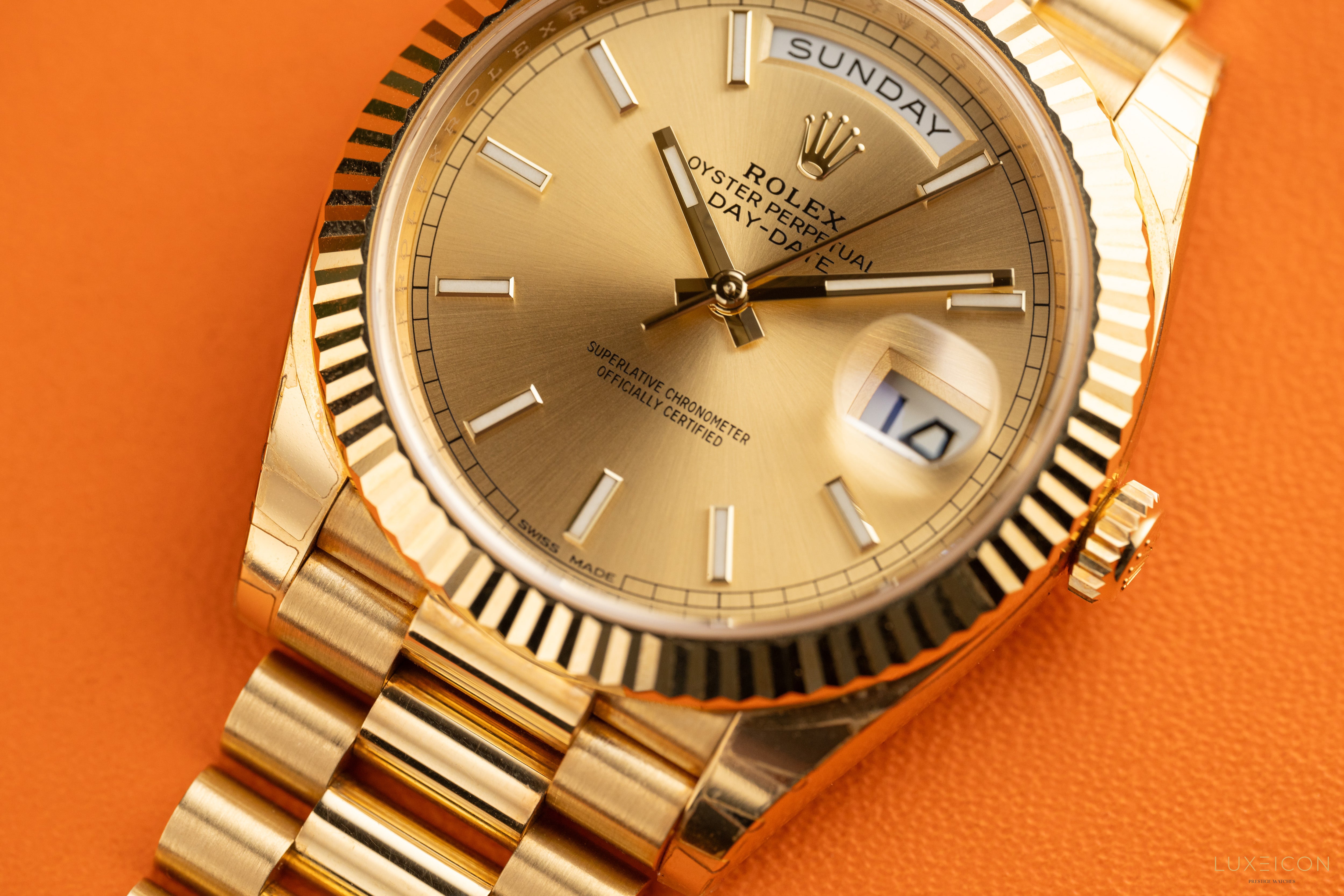 Rolex Day-Date 40 Yellow Gold Presidential Champagne Index Dial 228238
