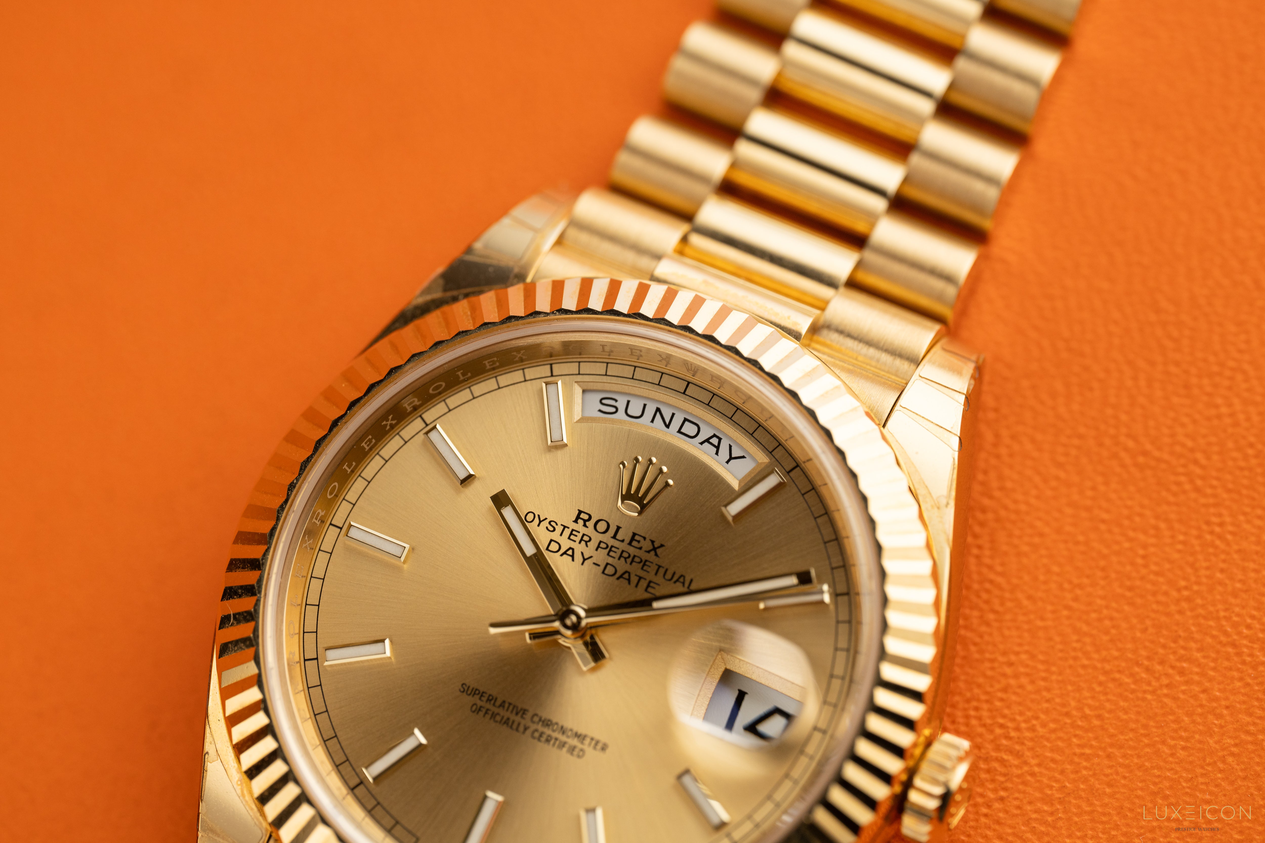 Rolex Day-Date 40 Yellow Gold Presidential Champagne Index Dial 228238