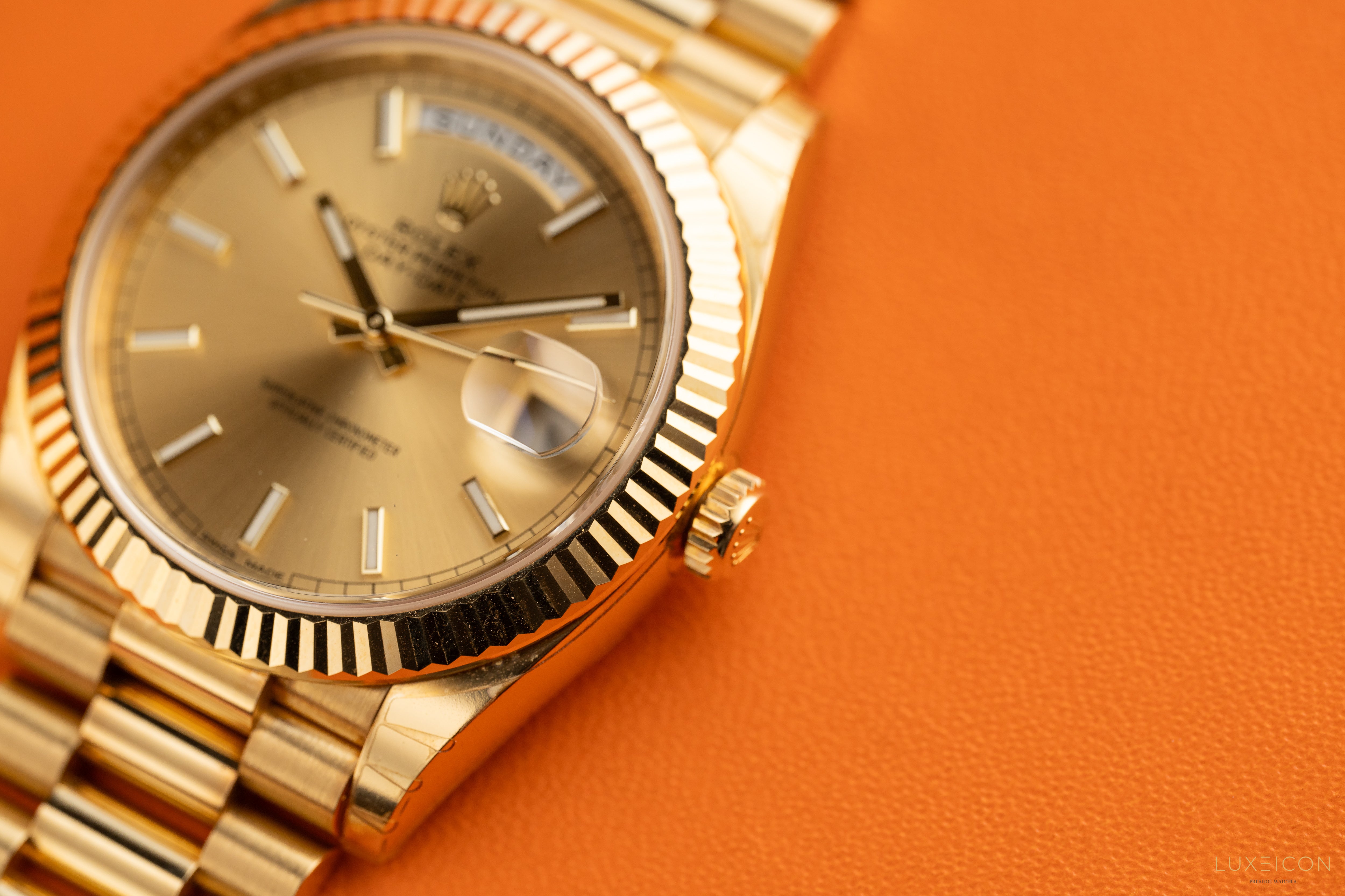 Rolex Day-Date 40 Yellow Gold Presidential Champagne Index Dial 228238
