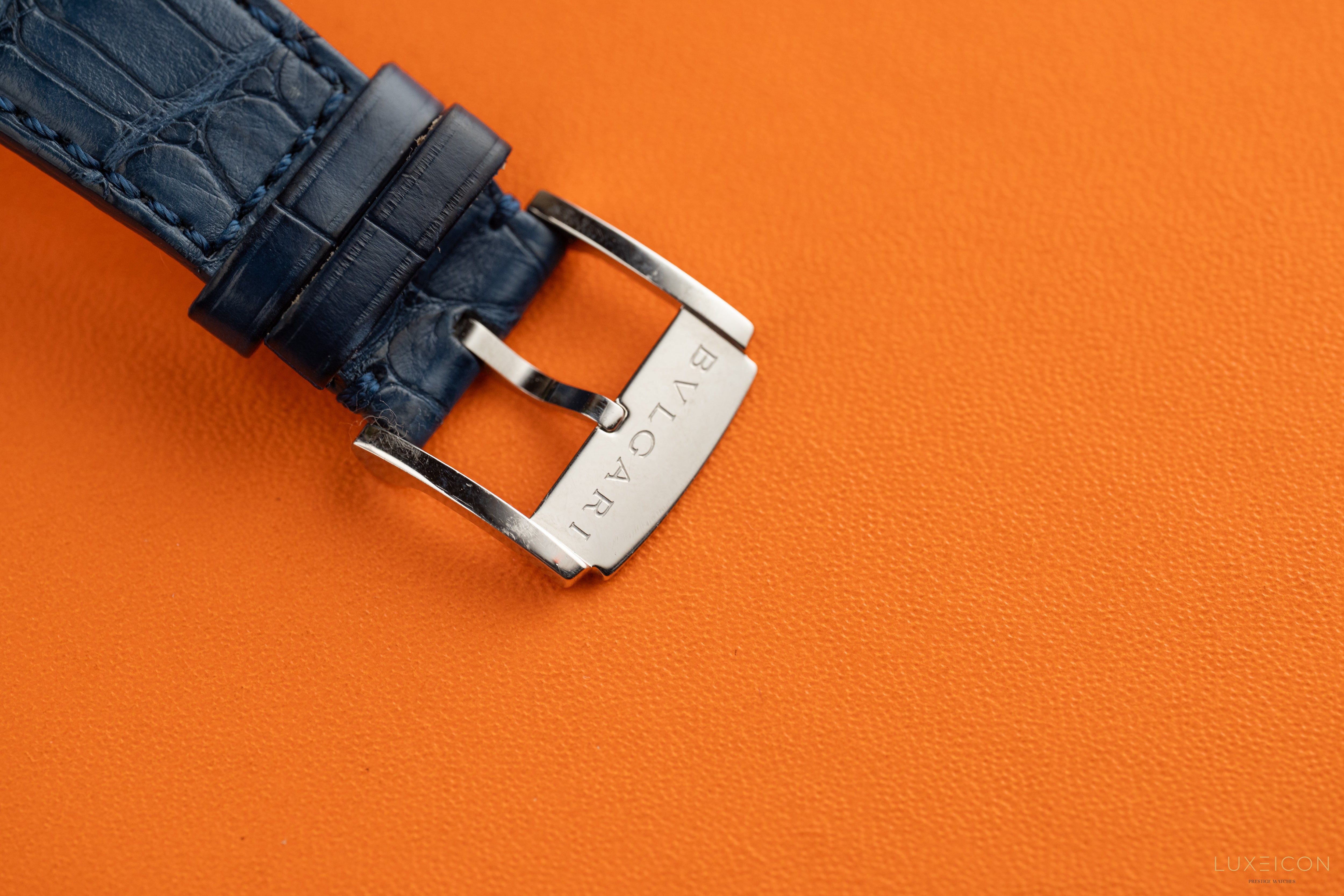 Bulgari Octo Octoma Stainless Steel and Rose Gold Combination Blue Bar Octagon