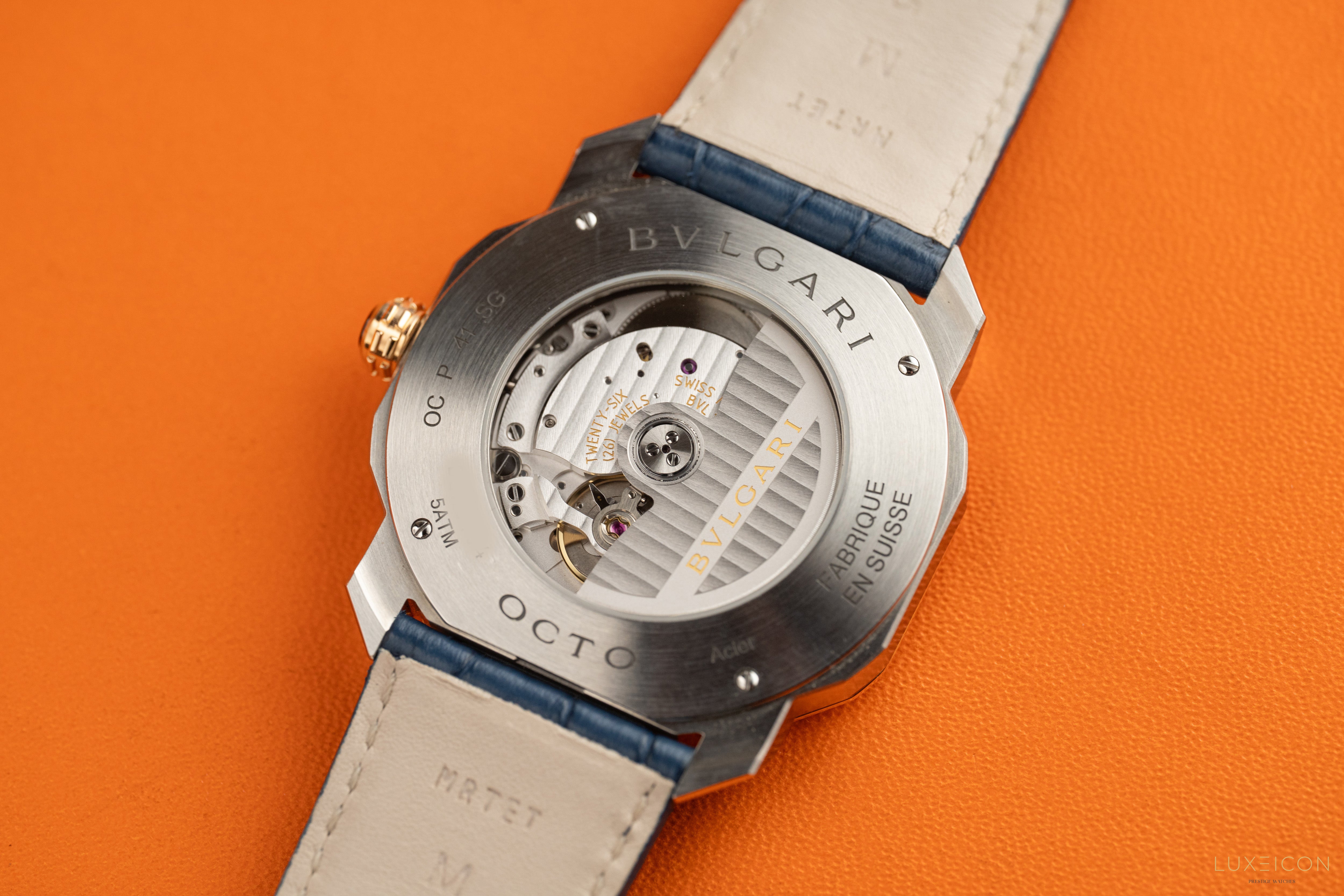 Bulgari Octo Octoma Stainless Steel and Rose Gold Combination Blue Bar Octagon