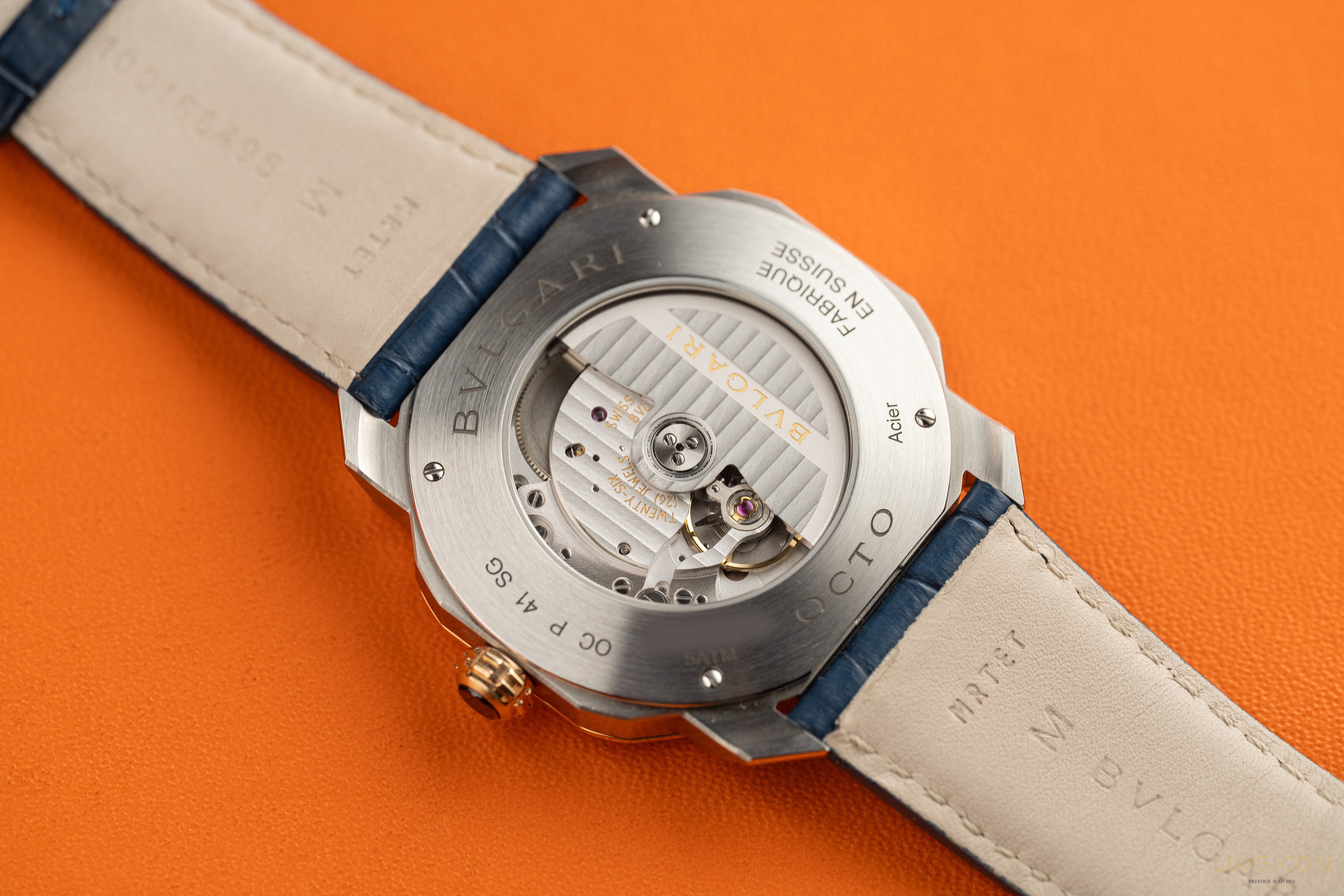 Bulgari Octo Octoma Stainless Steel and Rose Gold Combination Blue Bar Octagon