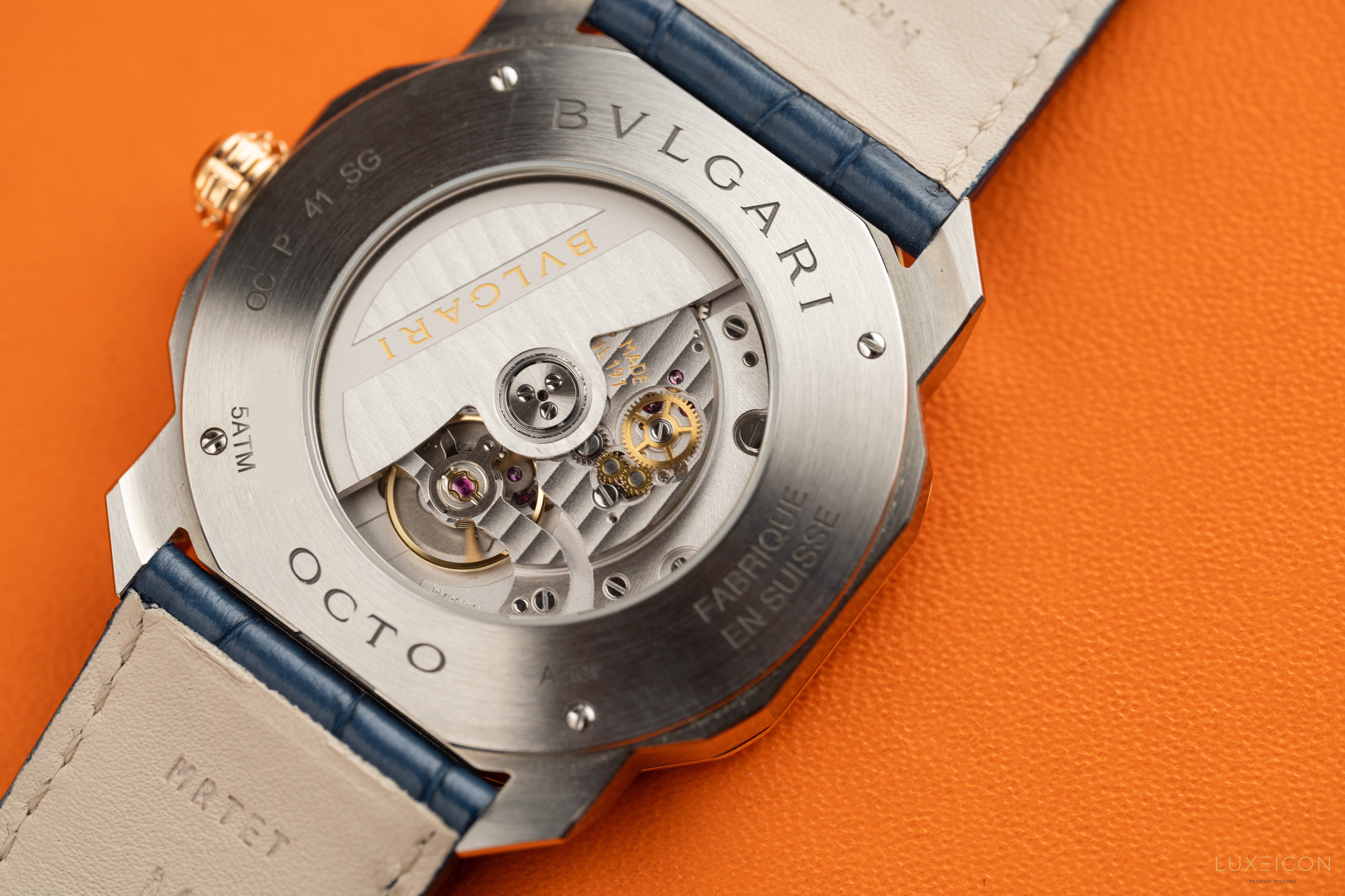 Bulgari Octo Octoma Stainless Steel and Rose Gold Combination Blue Bar Octagon
