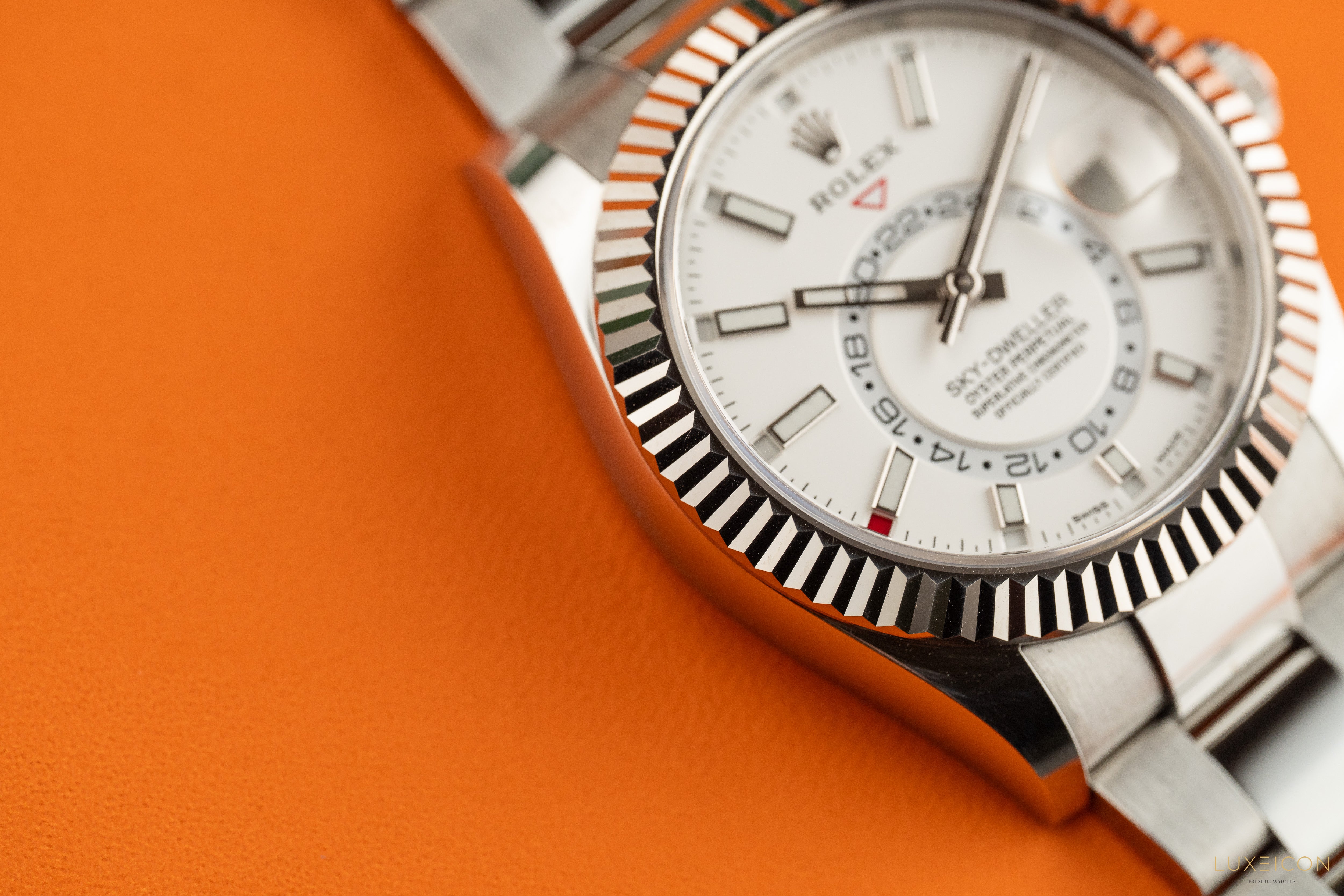 Rolex Sky-Dweller Stainless Steel White Dial Oyster 326934 White Gold Fluted Bezel 2022