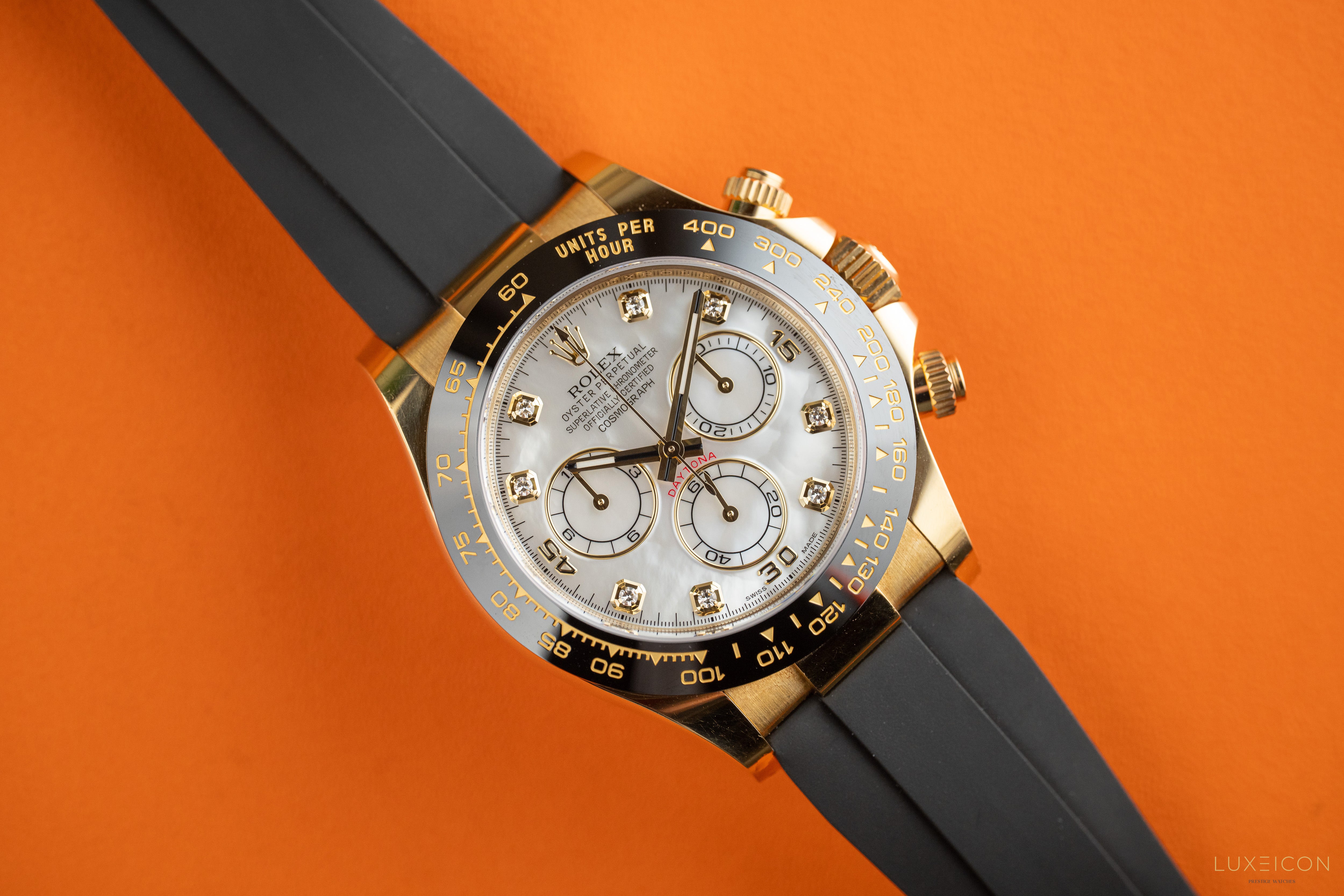 Rolex Daytona 116518LN MOP Diamond dial Yellow Gold Oysterflex Discontinued Dial