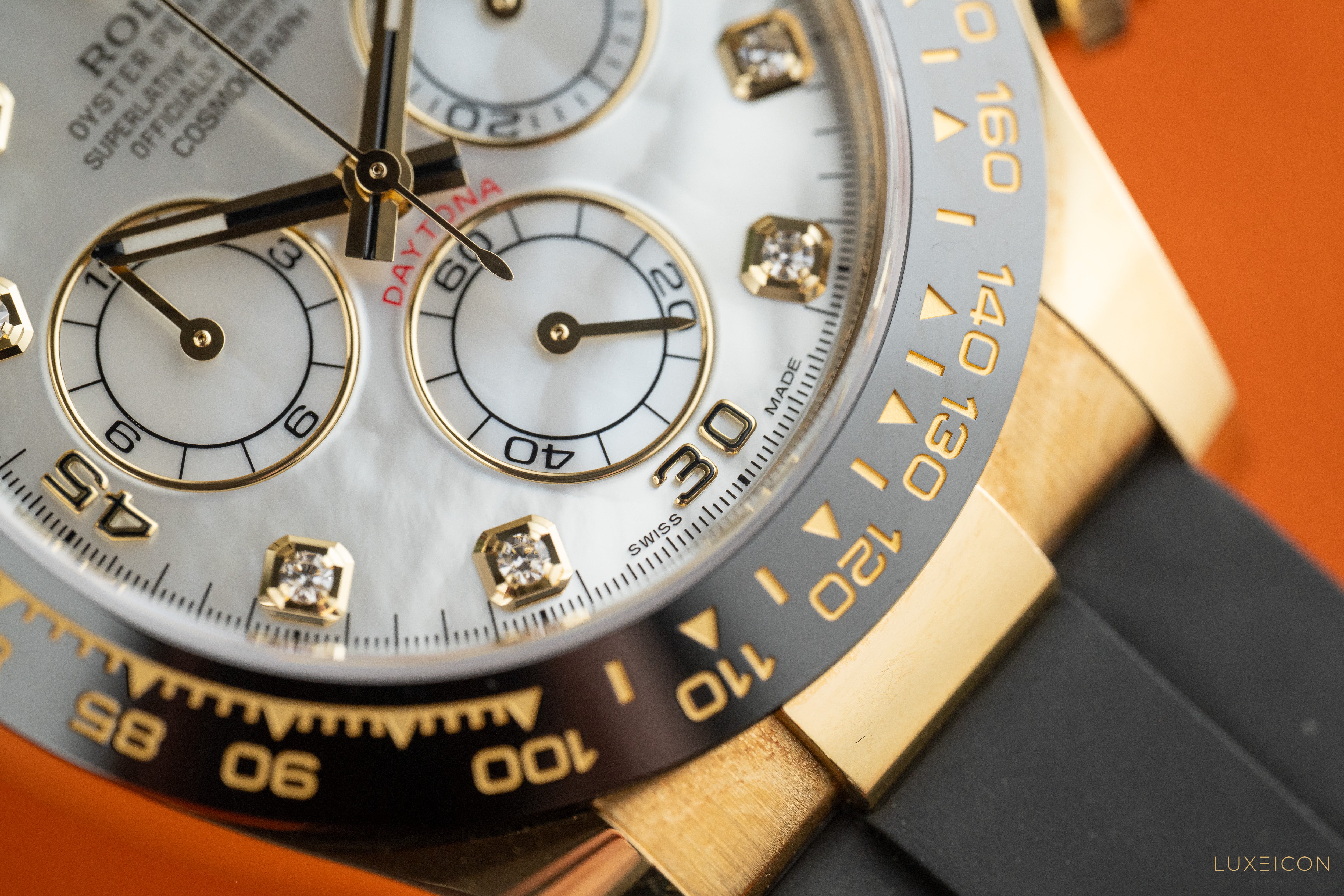 Rolex Daytona 116518LN MOP Diamond dial Yellow Gold Oysterflex Discontinued Dial