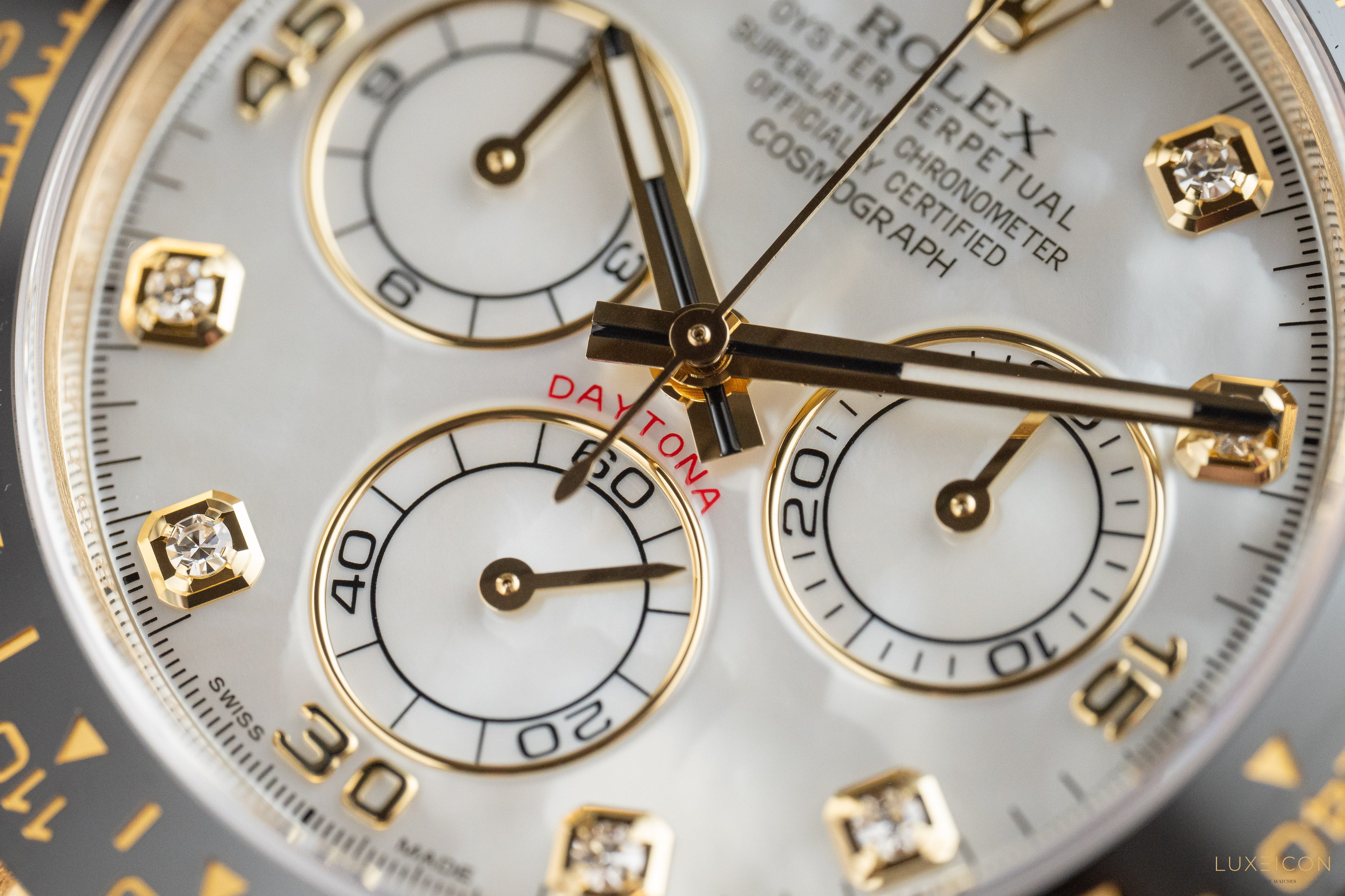 Rolex Daytona 116518LN MOP Diamond dial Yellow Gold Oysterflex Discontinued Dial