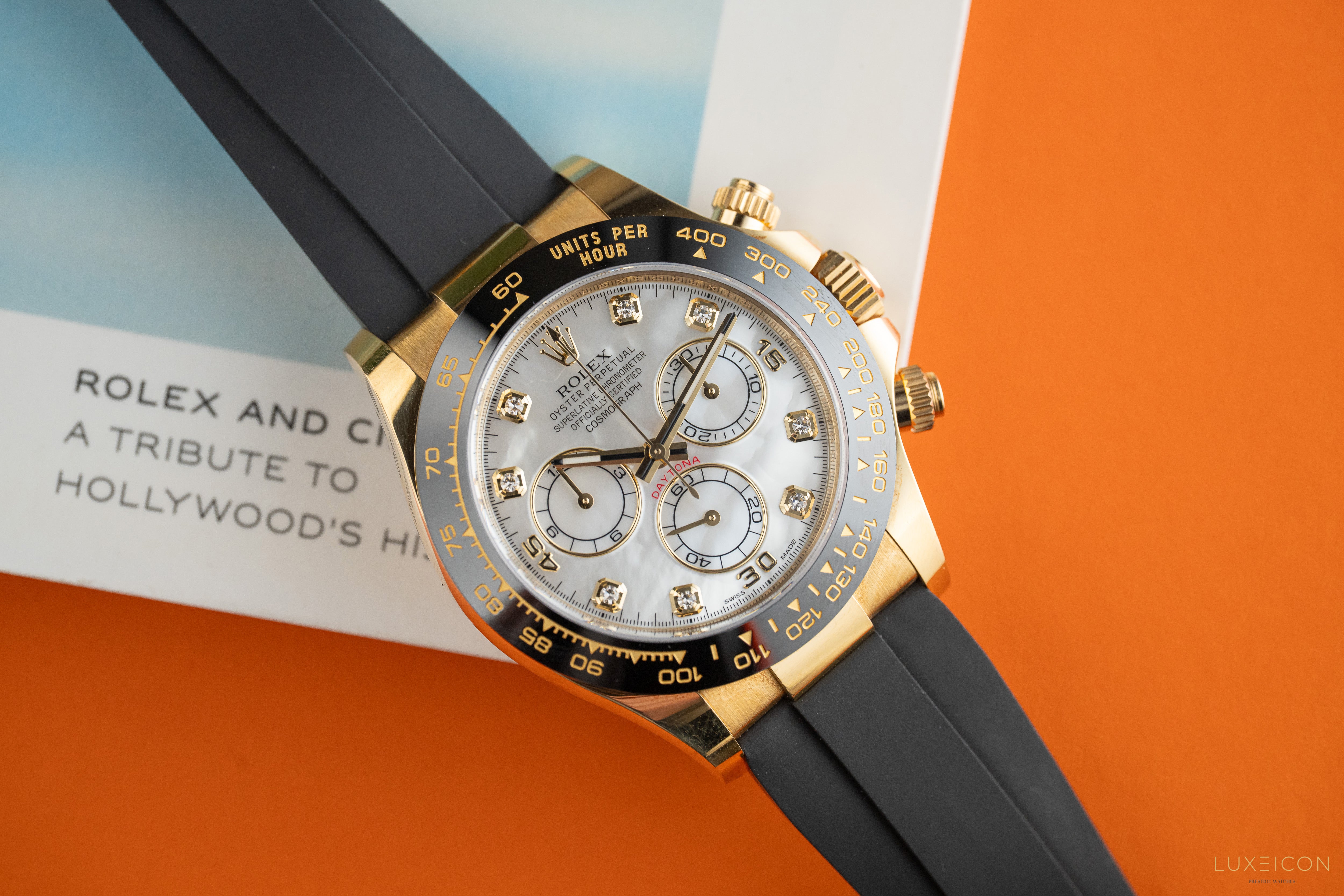 Rolex Daytona 116518LN MOP Diamond dial Yellow Gold Oysterflex Discontinued Dial