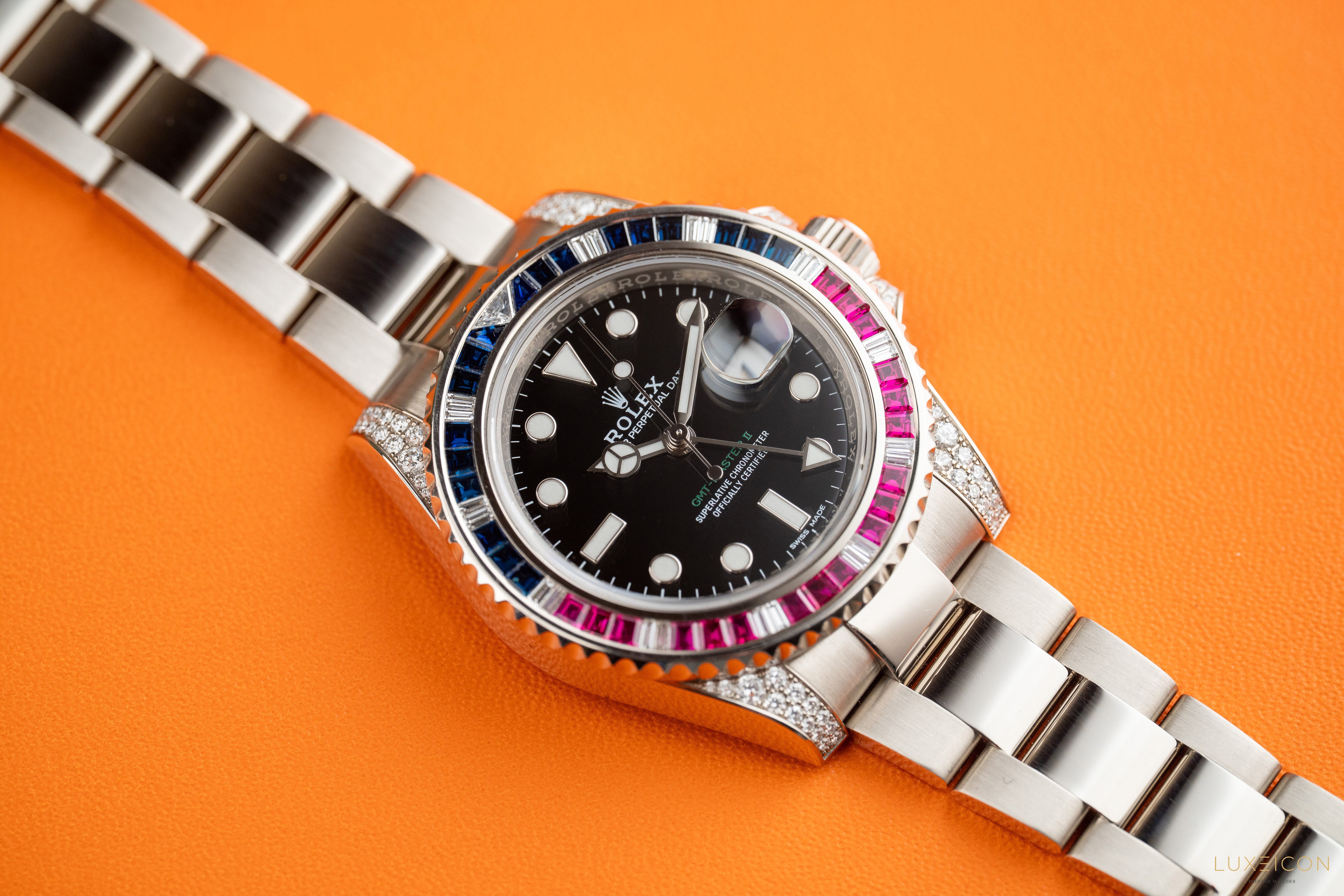 Rolex GMT-Master II White Gold factory set Sapphires & Rubys 116759SARU