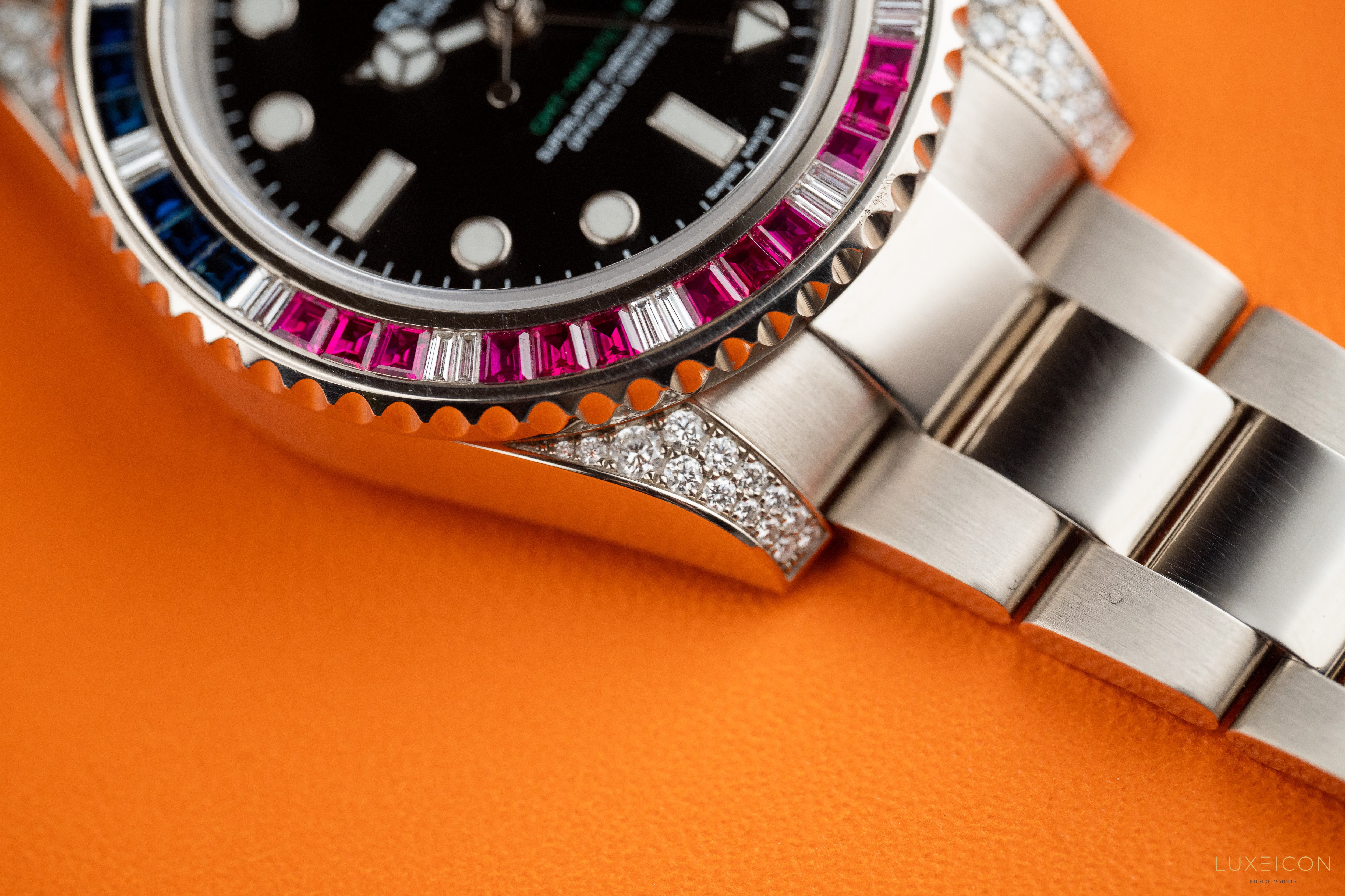 Rolex GMT-Master II White Gold factory set Sapphires & Rubys 116759SARU