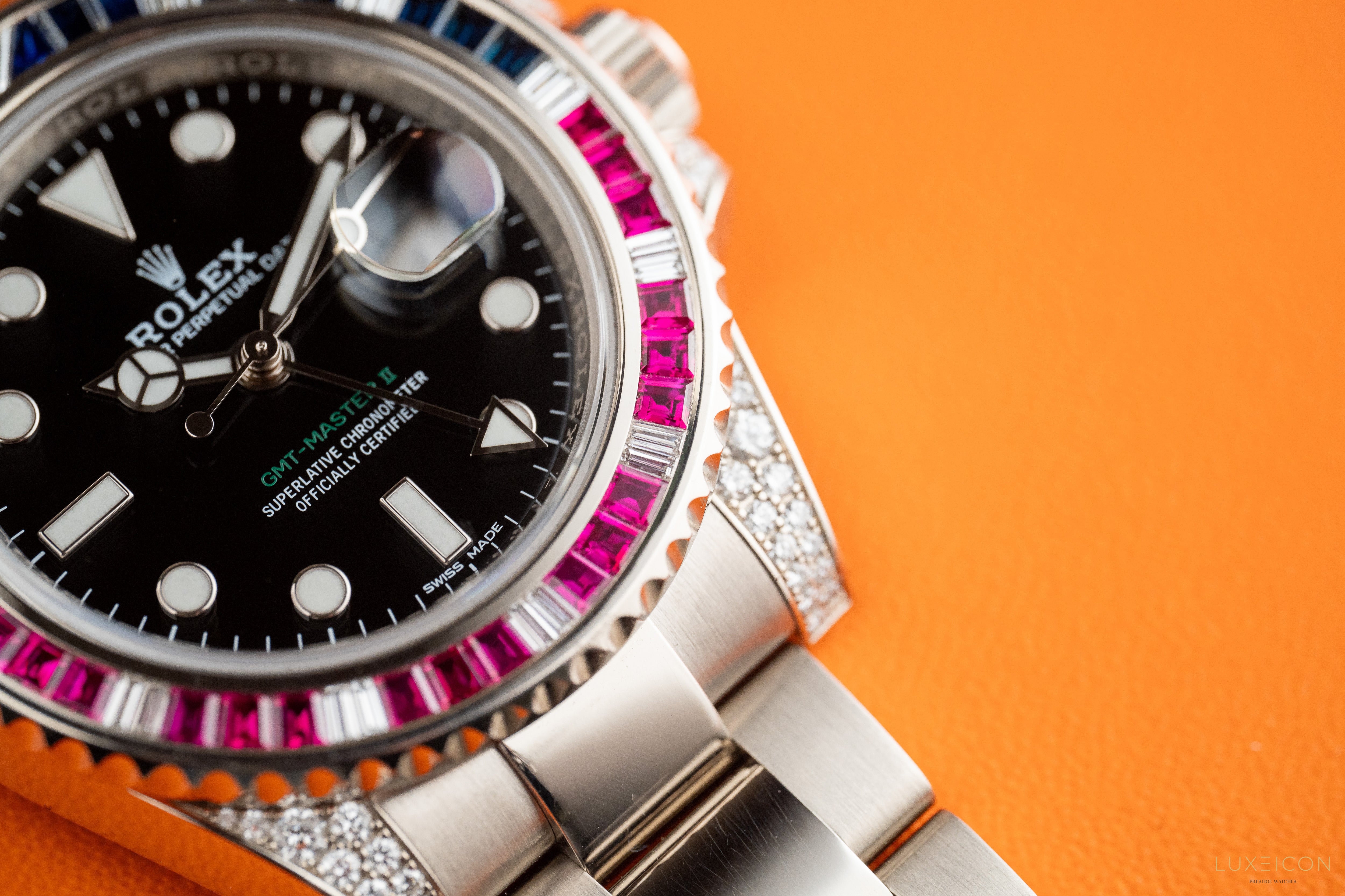 Rolex GMT-Master II White Gold factory set Sapphires & Rubys 116759SARU