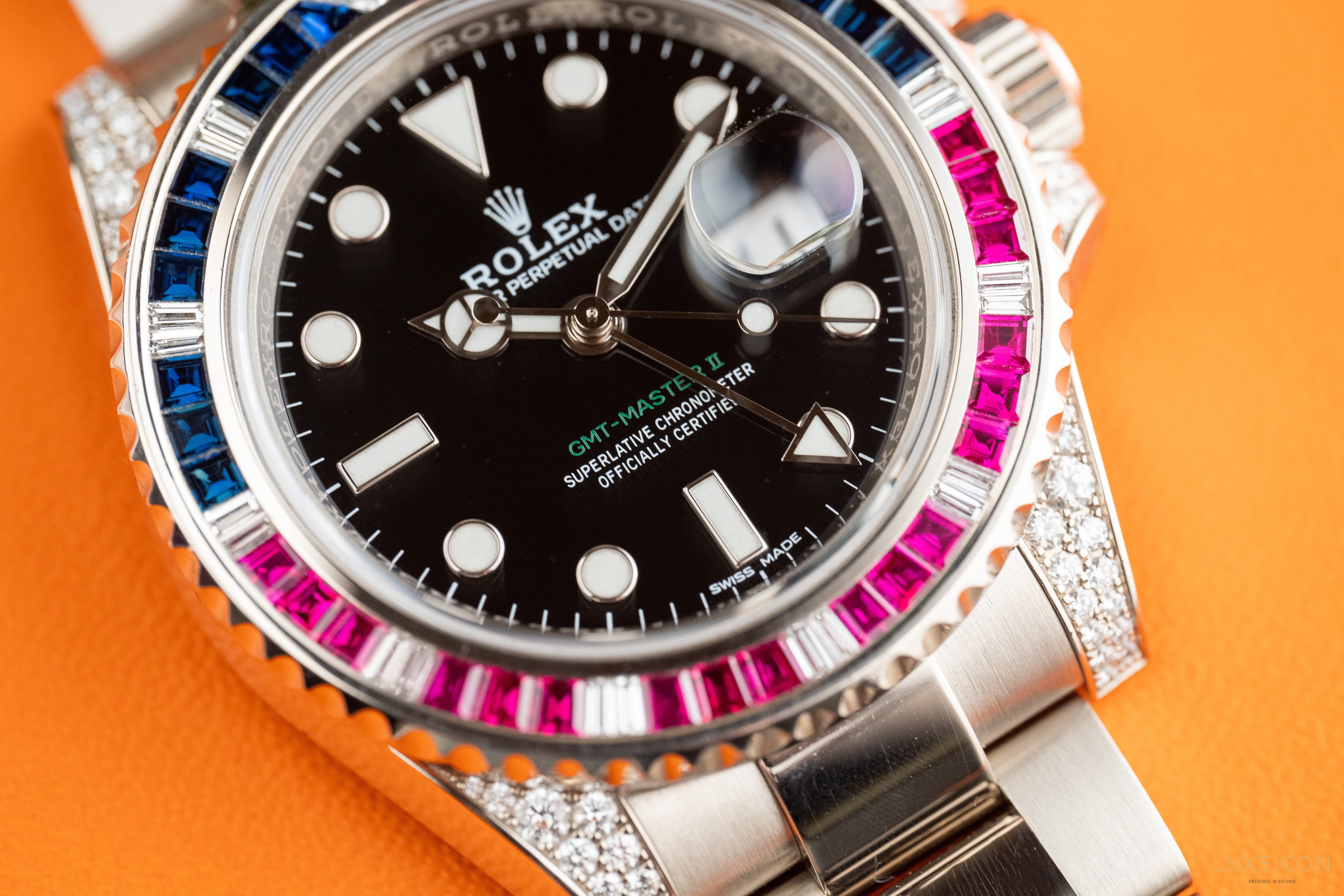 Rolex GMT-Master II White Gold factory set Sapphires & Rubys 116759SARU