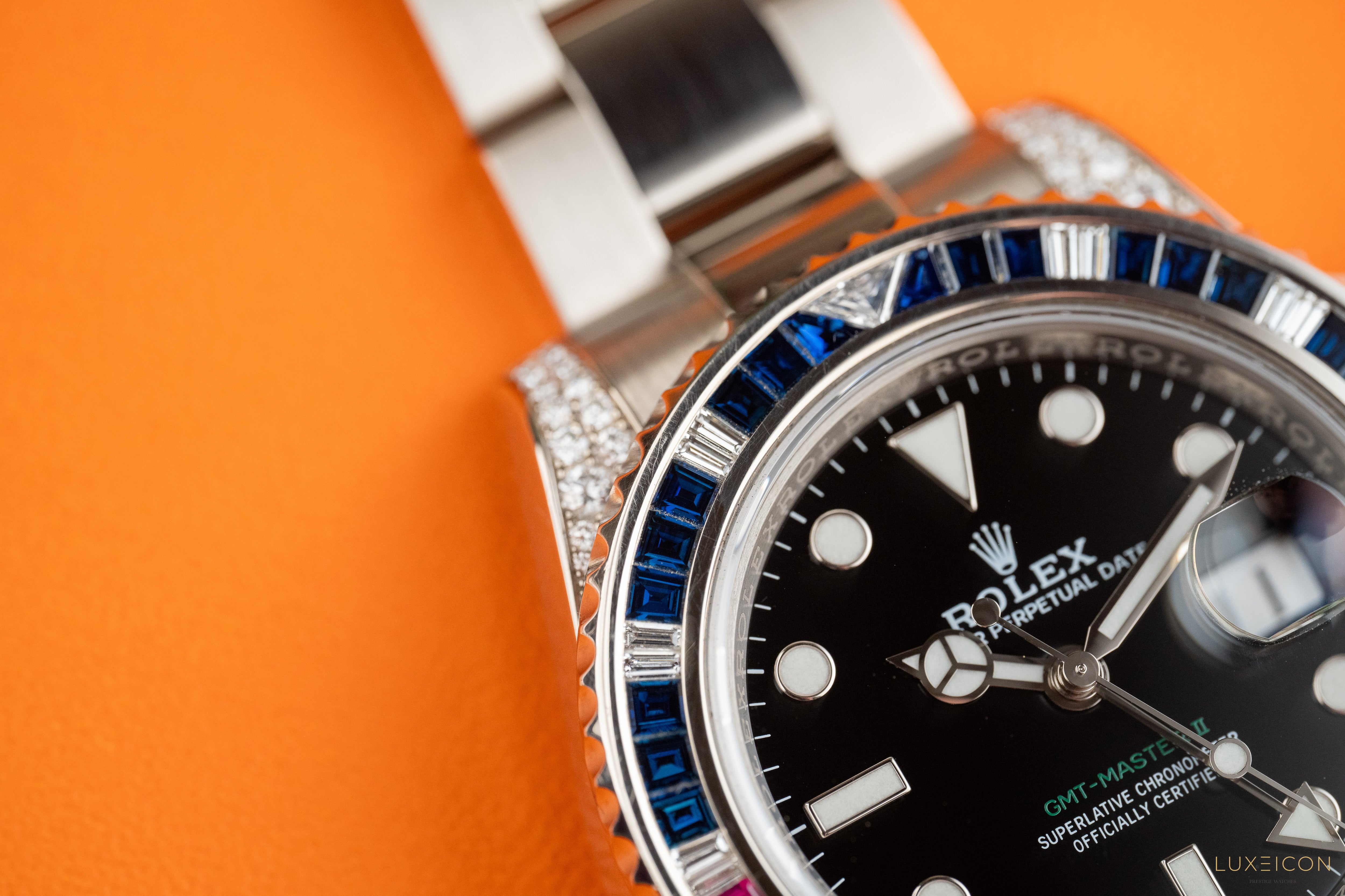 Rolex GMT-Master II White Gold factory set Sapphires & Rubys 116759SARU