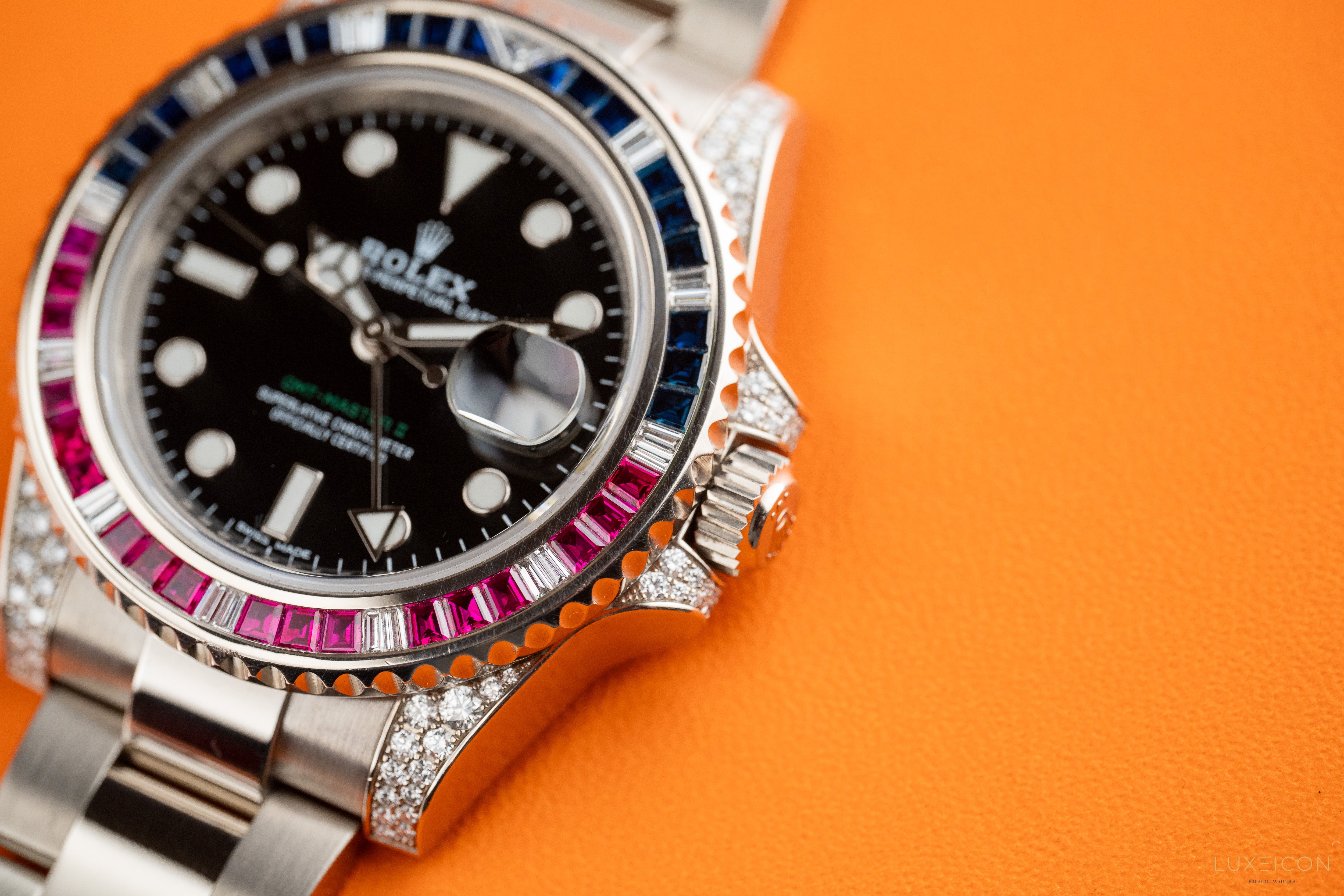 Rolex GMT-Master II White Gold factory set Sapphires & Rubys 116759SARU