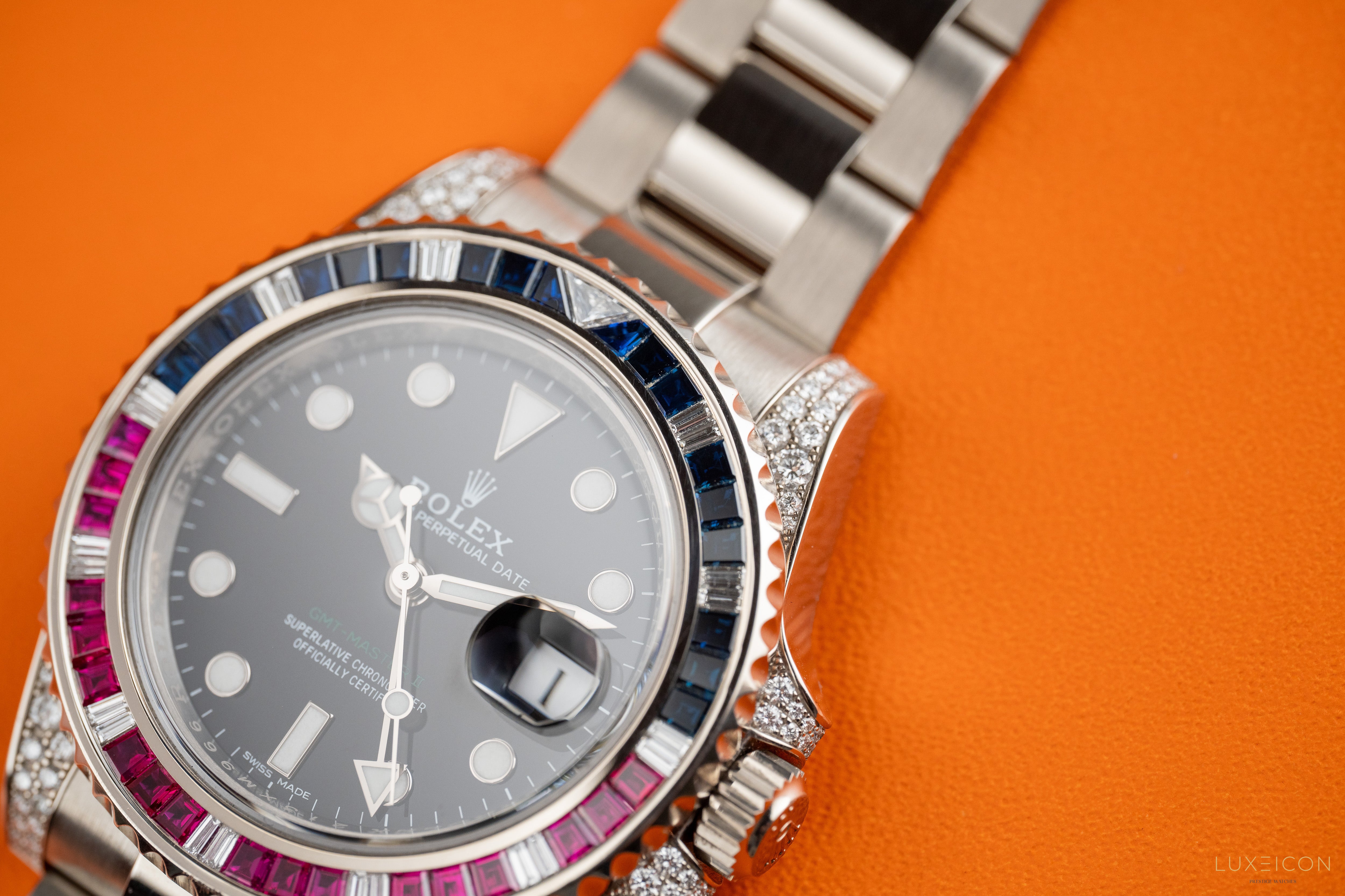 Rolex GMT-Master II White Gold factory set Sapphires & Rubys 116759SARU