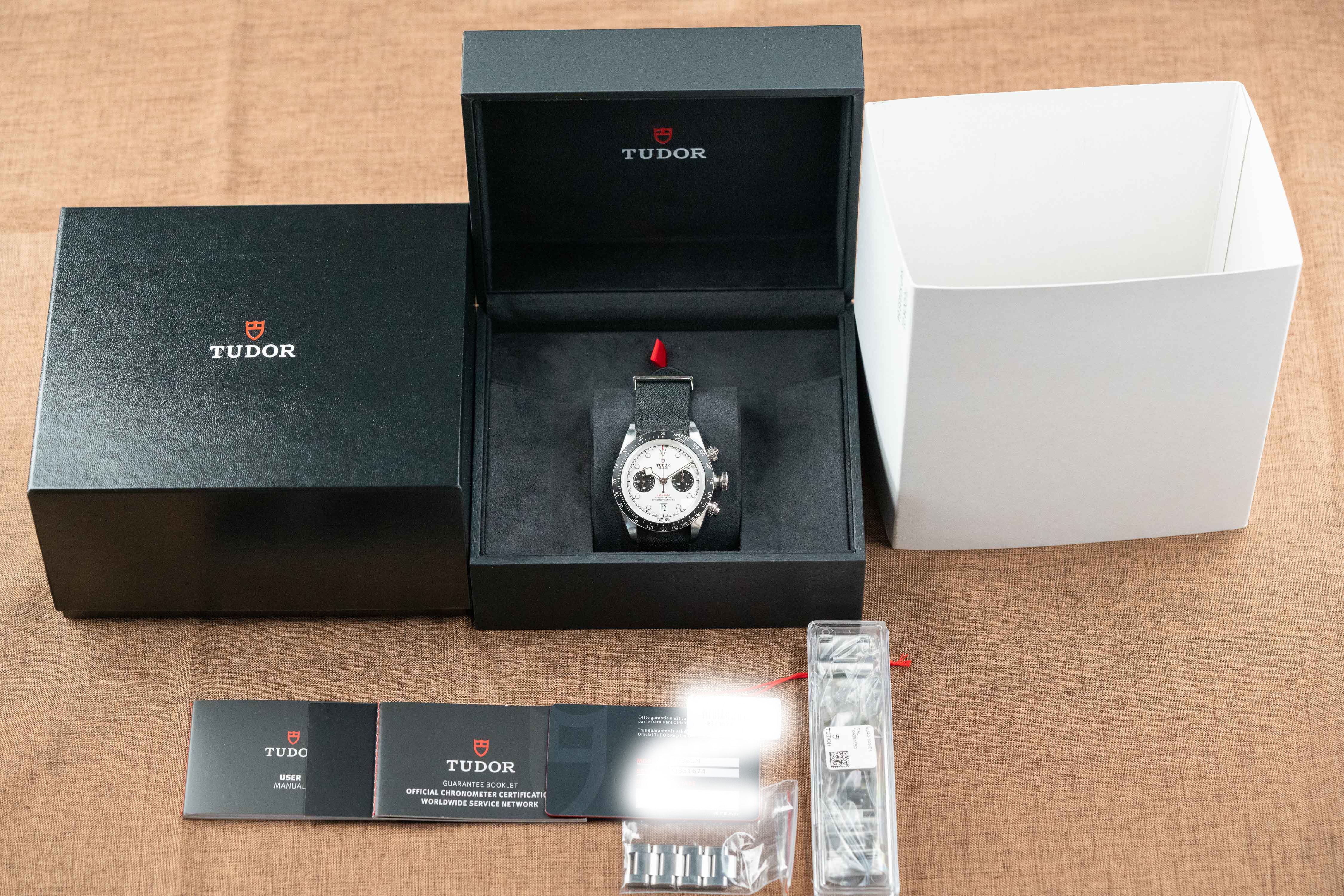 Tudor Heritage Black Bay Chronograph Panda white Dial Bracelet And Nato 2021