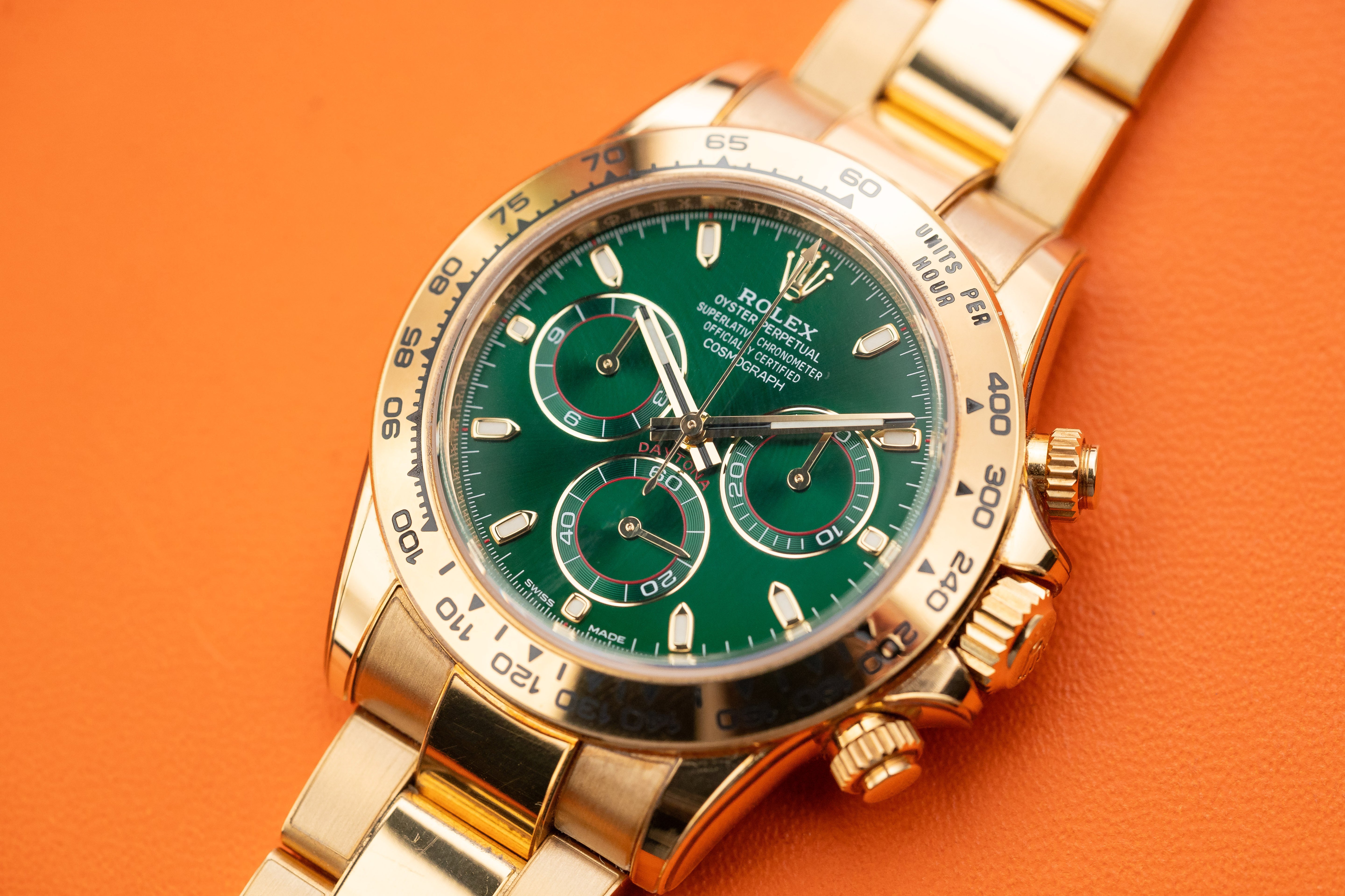 Rolex Cosmograph Daytona 40mm 116508 Yellow Gold John Mayer Green Dial 2022