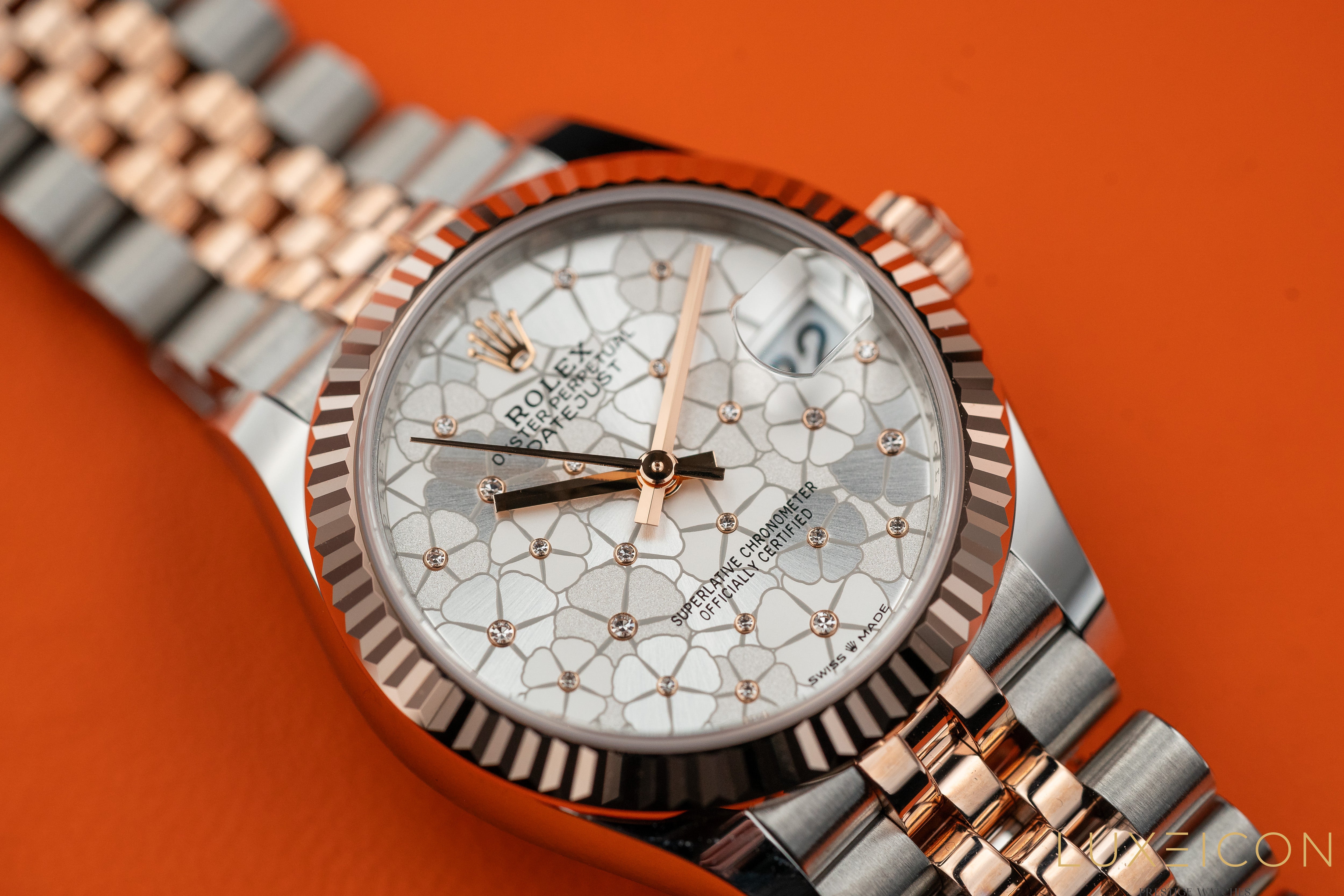 Rolex Datejust 31mm 278271 Jubilee Steel & 18K Rose Gold Silver Floral Motif Diamond Dial